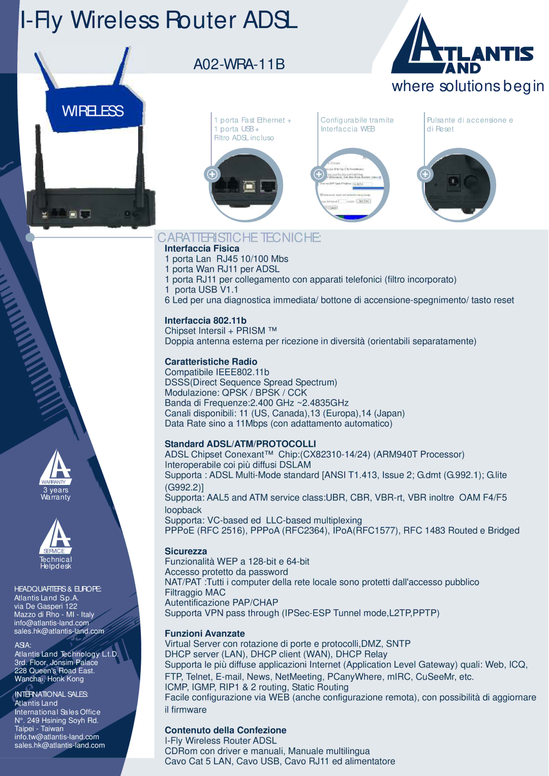 Atlantis Land A02-WRA-11B manual Caratteristiche Tecniche 