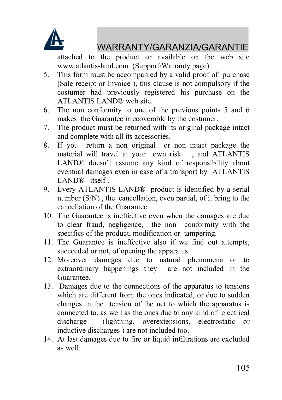 Atlantis Land A02-WRA2-11B manual 105 