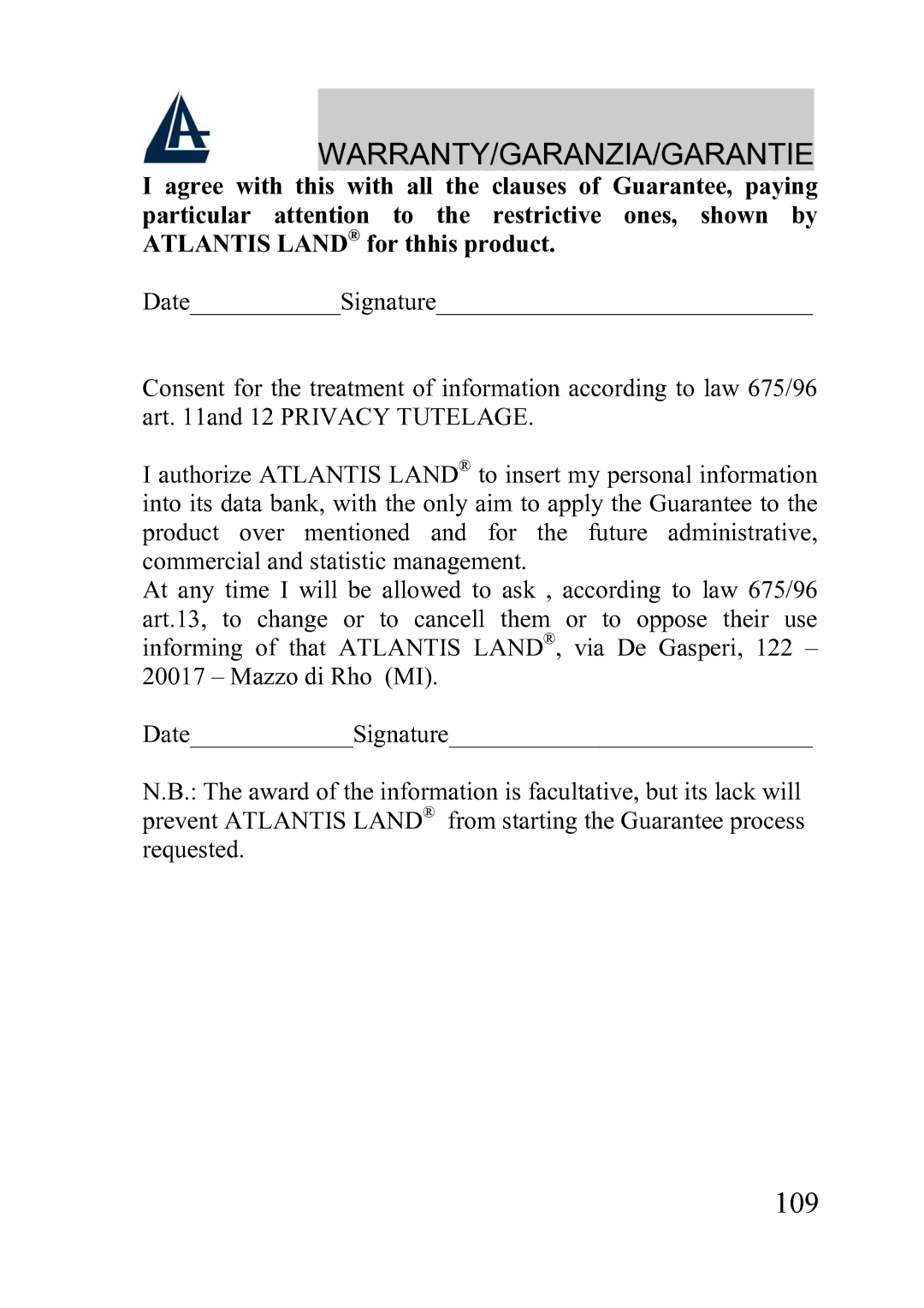 Atlantis Land A02-WRA2-11B manual 109 