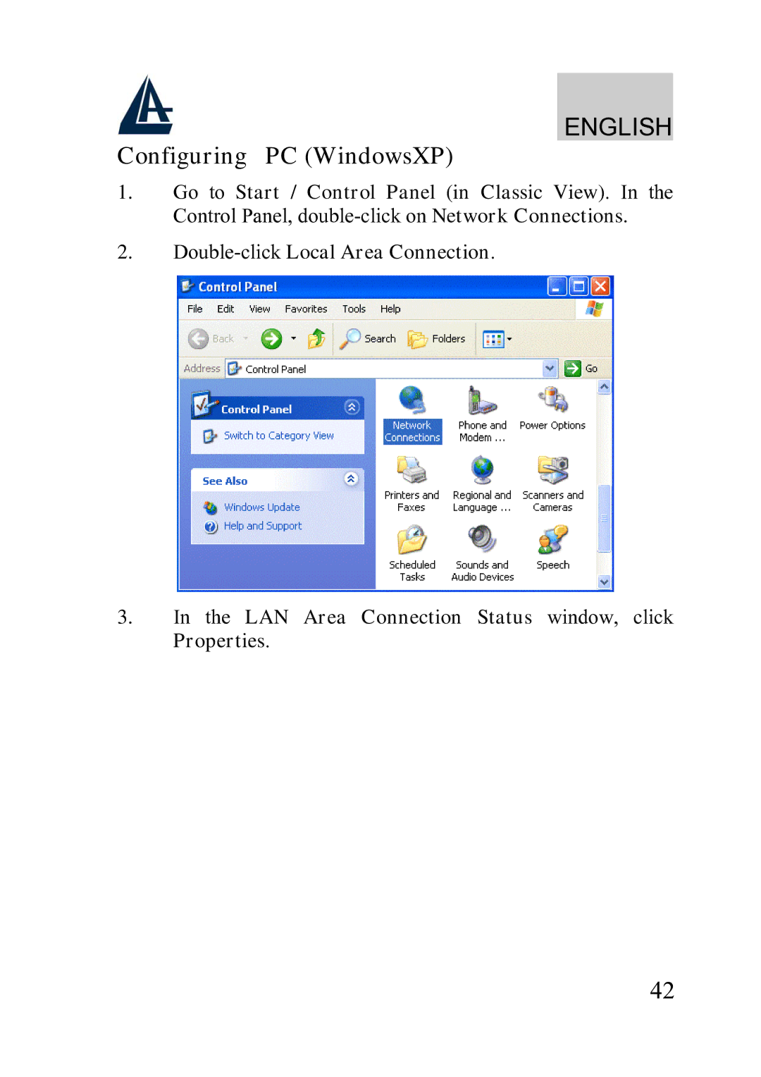 Atlantis Land A02-WRA2-11B manual Configuring PC WindowsXP 