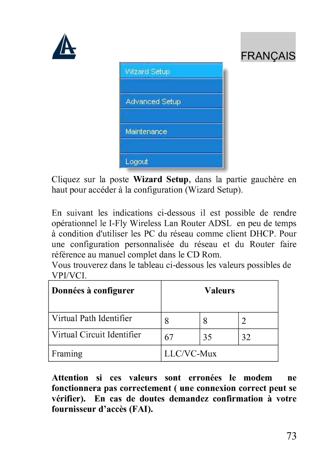 Atlantis Land A02-WRA2-11B manual Données à configurer Valeurs 