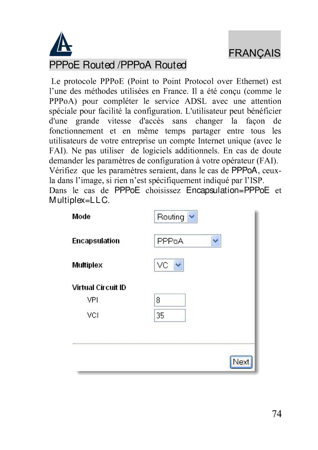 Atlantis Land A02-WRA2-11B manual PPPoE Routed /PPPoA Routed 