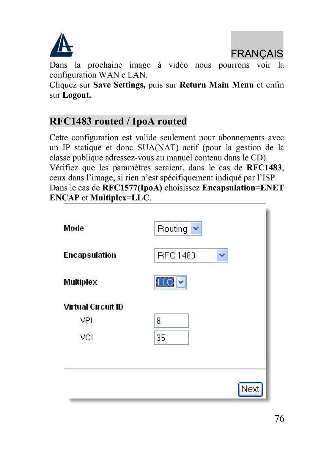 Atlantis Land A02-WRA2-11B manual RFC1483 routed / IpoA routed 