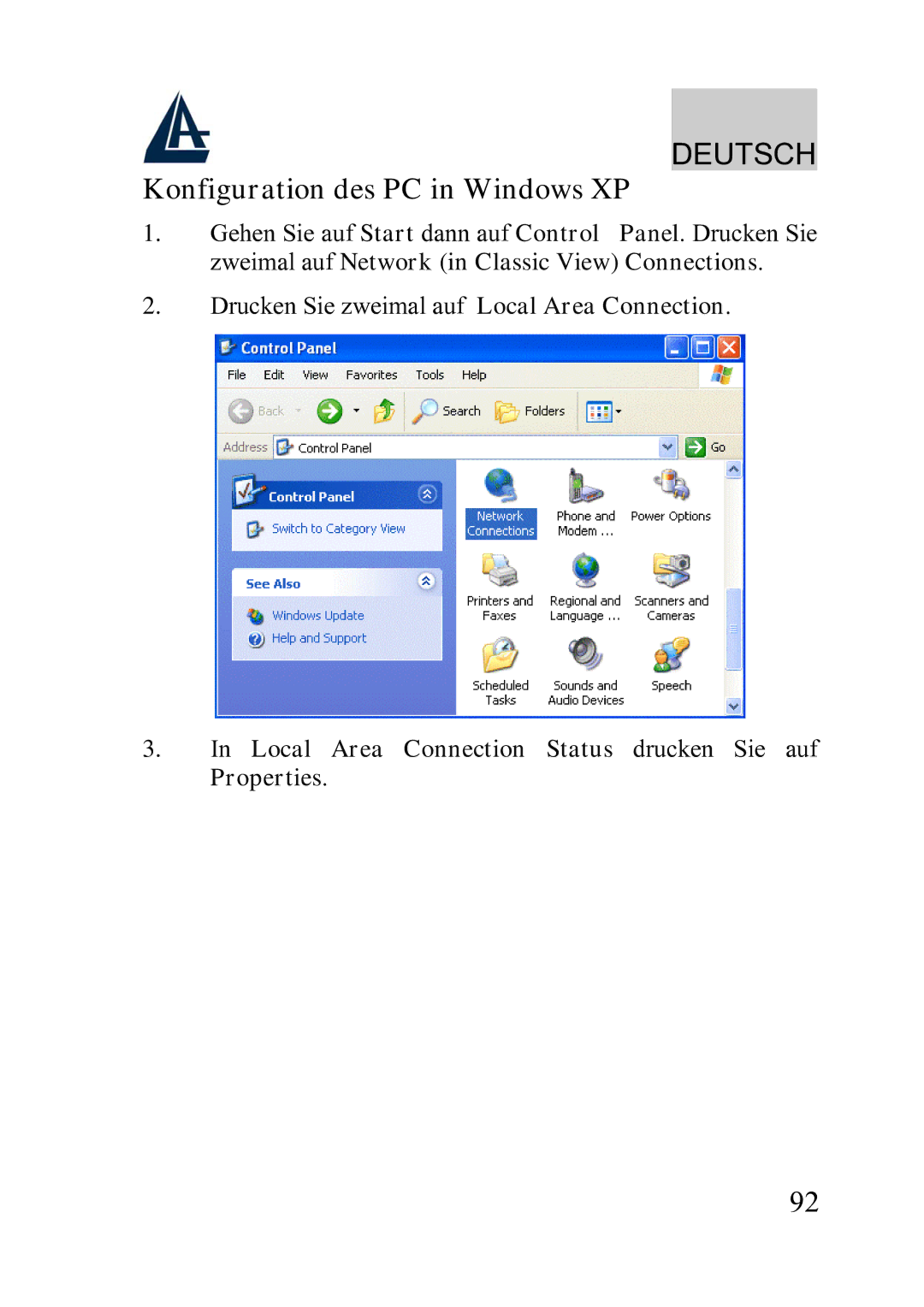 Atlantis Land A02-WRA2-11B manual Konfiguration des PC in Windows XP 