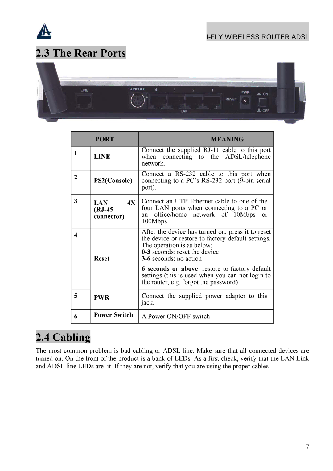 Atlantis Land A02-WRA4-54G manual Rear Ports, Cabling 