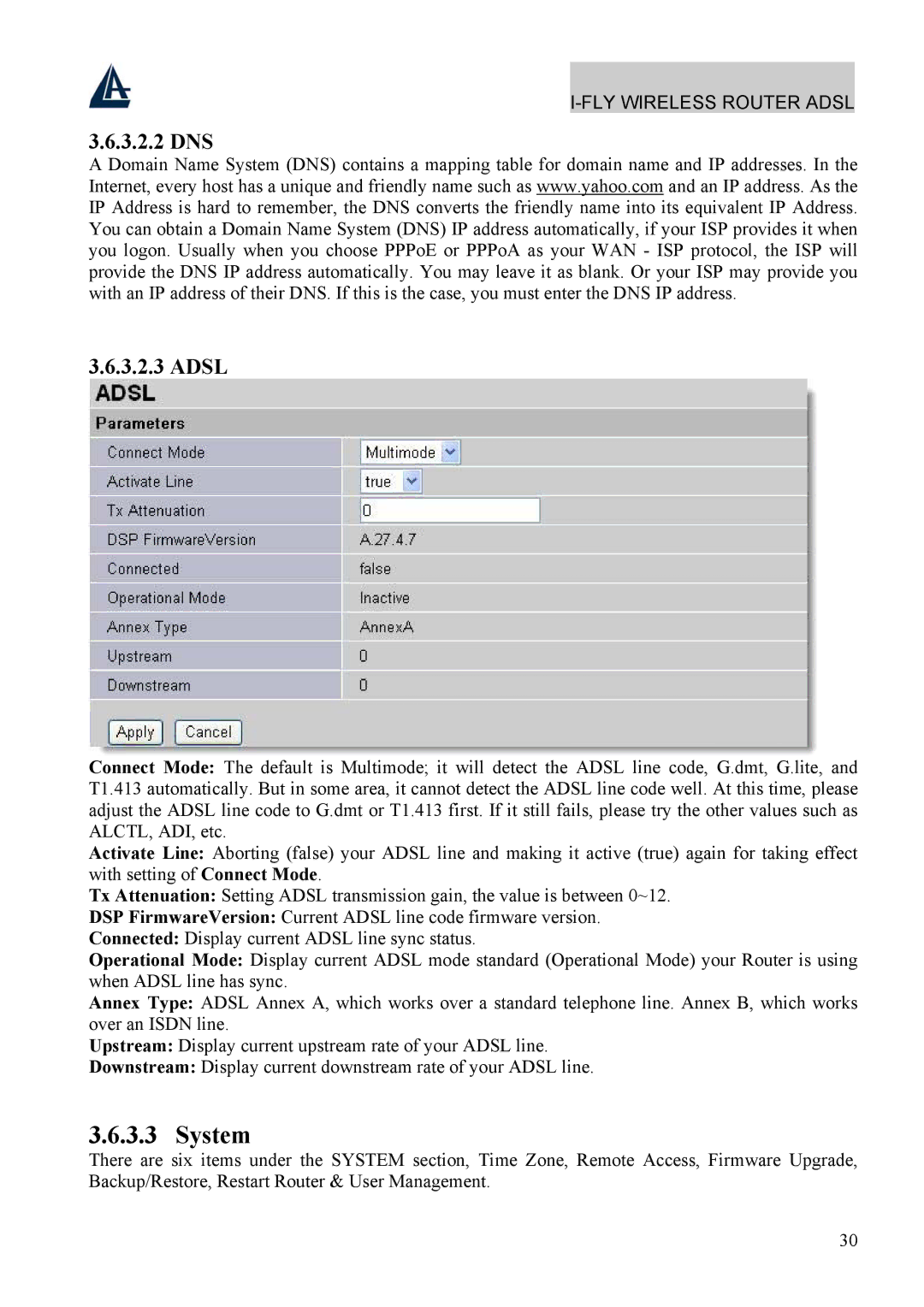 Atlantis Land A02-WRA4-54G manual System, DNS Adsl 