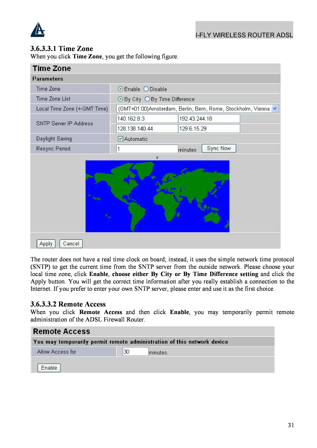 Atlantis Land A02-WRA4-54G manual Time Zone, Remote Access 
