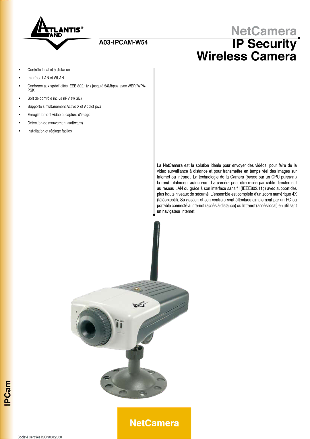 Atlantis Land A03-IPCAM-W54 manual Wireless Camera, Psk 