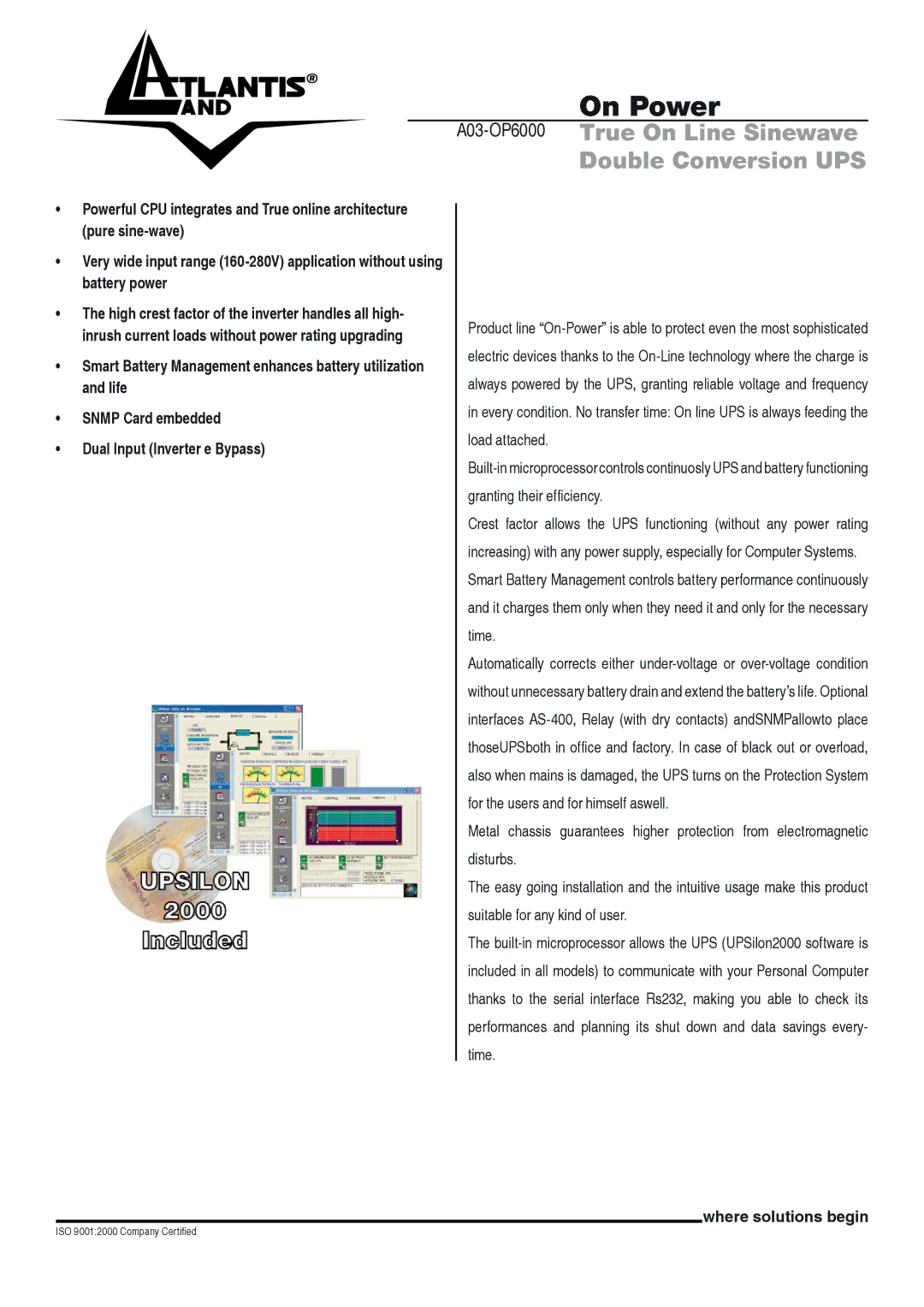 Atlantis Land manual On Power, A03-OP6000True On Line Sinewave Double Conversion UPS 