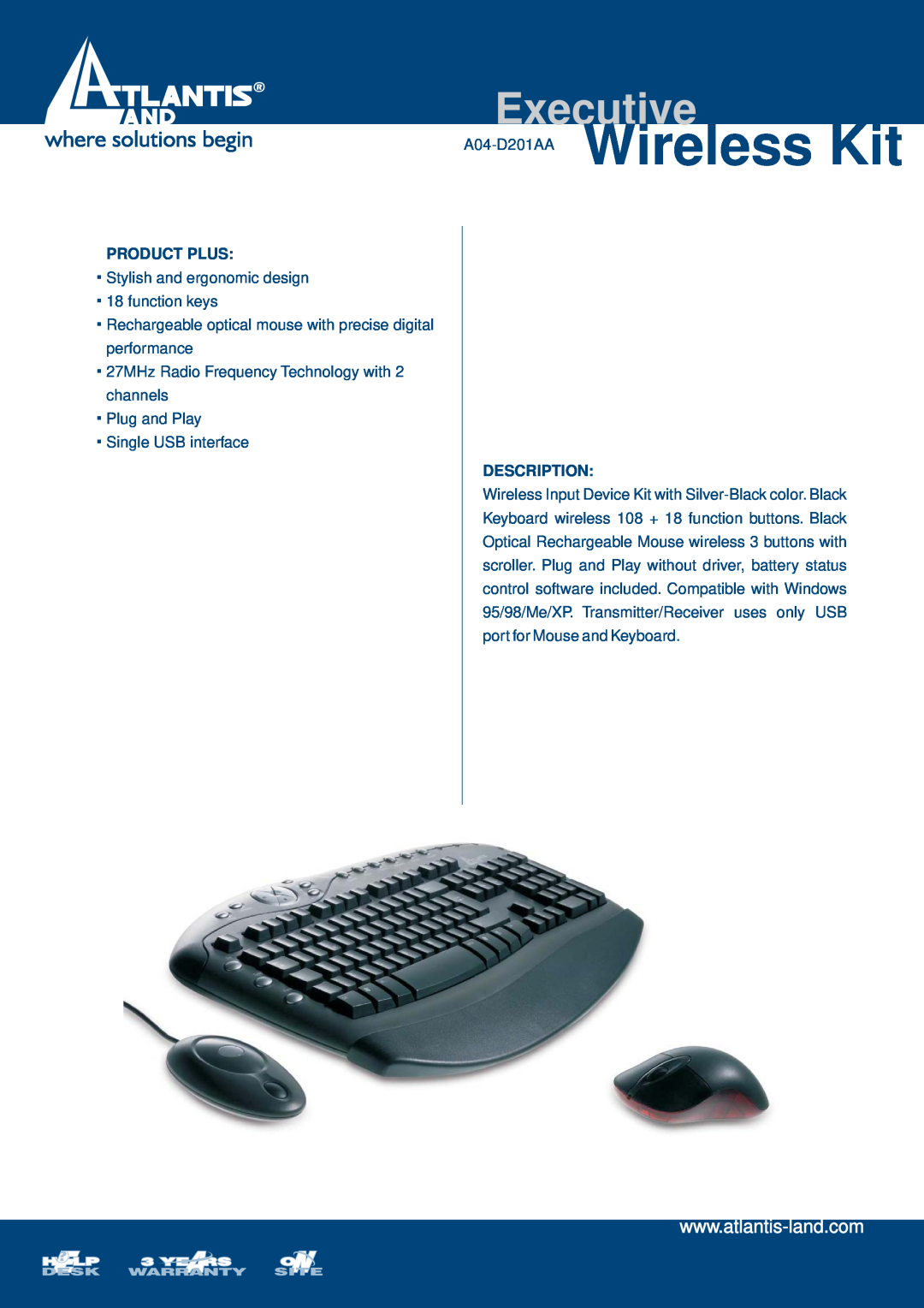 Atlantis Land manual A04-D201AA Wireless Kit, Executive, Product Plus, Description 