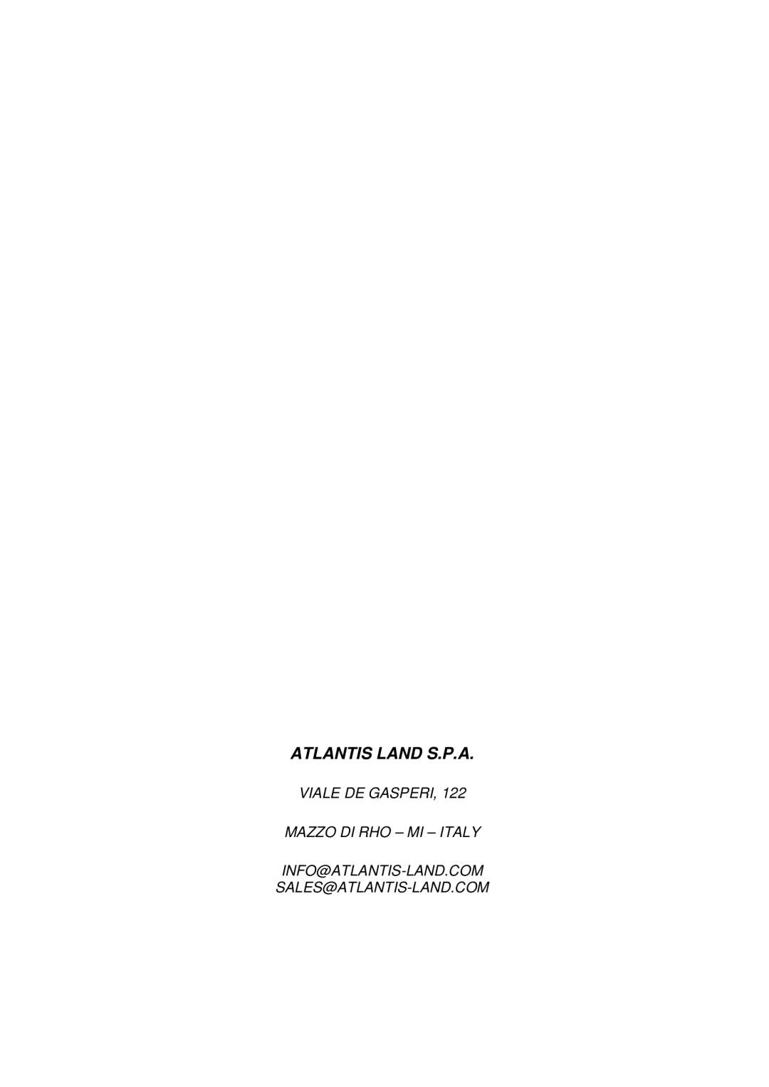 Atlantis Land A04-K202AB user manual Atlantis Land S.P.A 