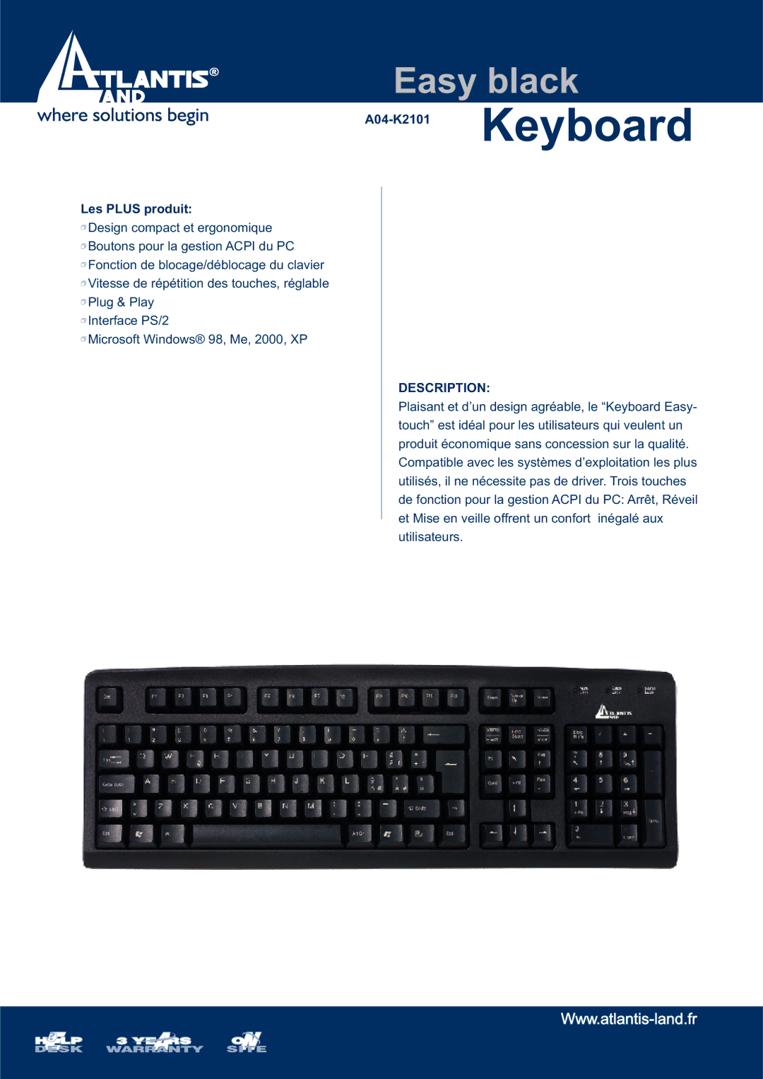 Atlantis Land manual Easy black, A04-K2101 Keyboard Les Plus produit, Description 