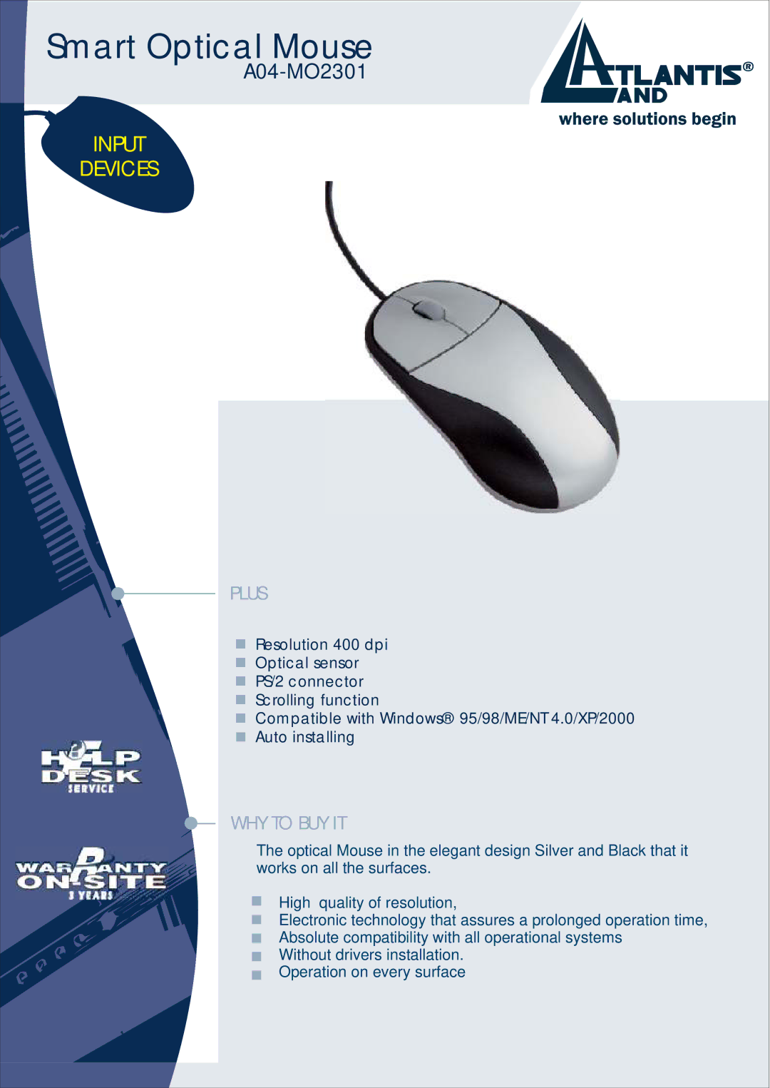 Atlantis Land A04-MO2301 manual Smart Optical Mouse, Input Devices, Plus, WHY to BUY IT 