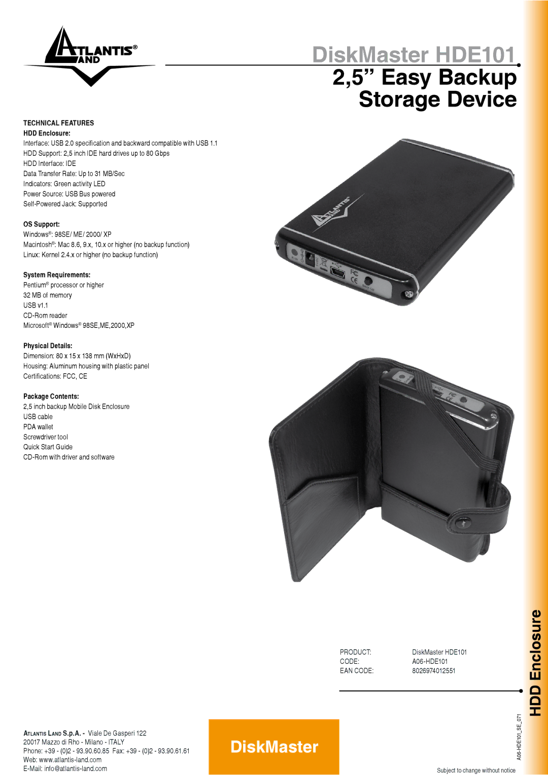 Atlantis Land A06-HDE101 manual Easy Backup Storage Device 