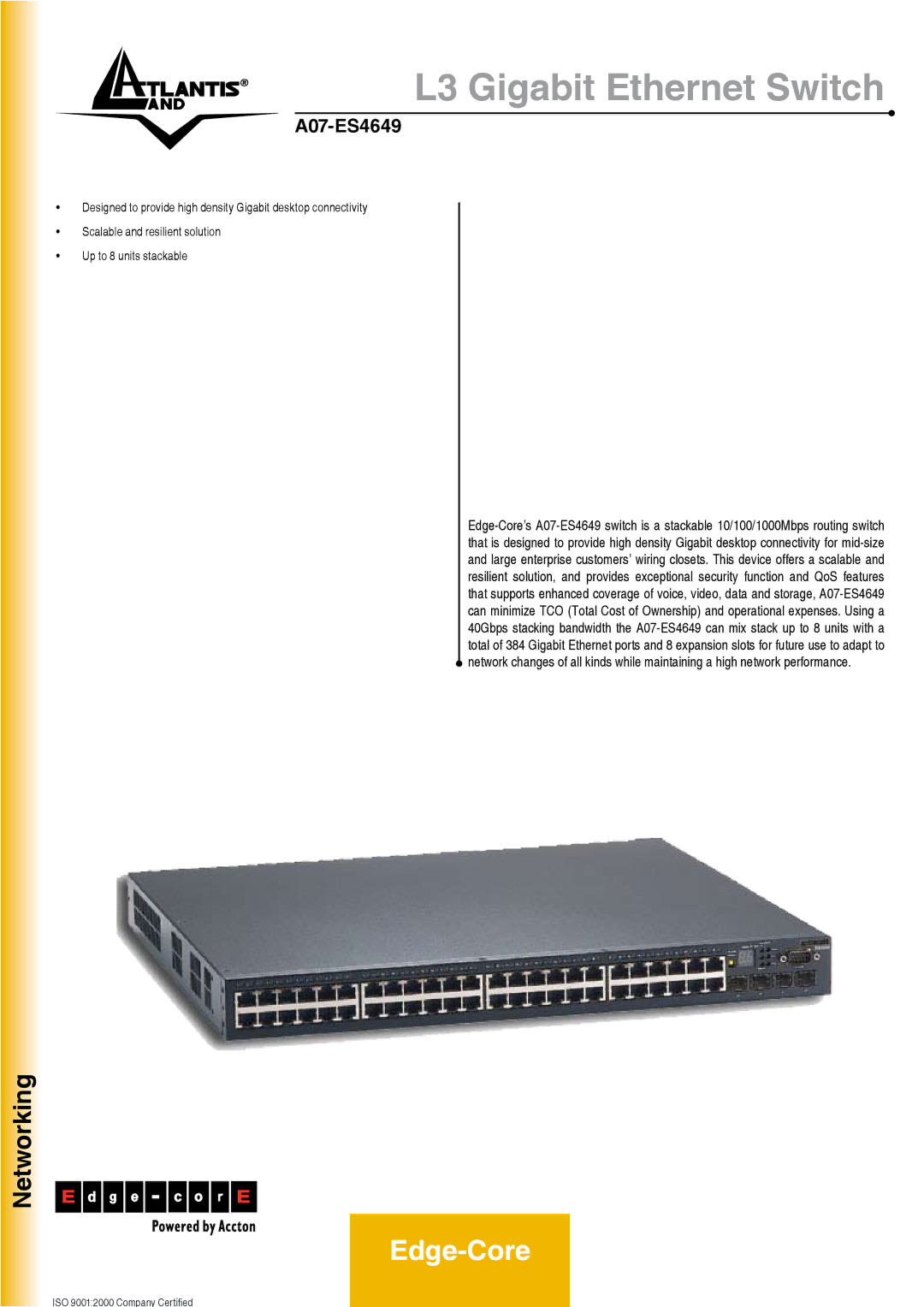 Atlantis Land A07-ES4649 manual L3 Gigabit Ethernet Switch 