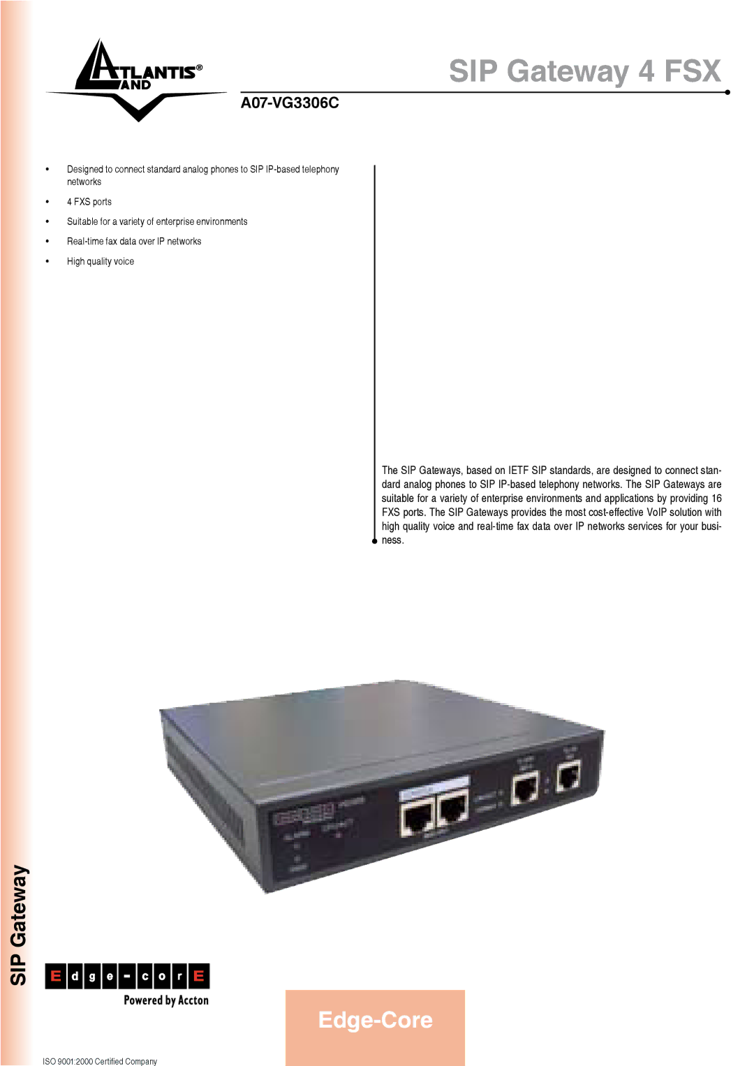 Atlantis Land A07-VG3306C manual SIP Gateway 4 FSX 