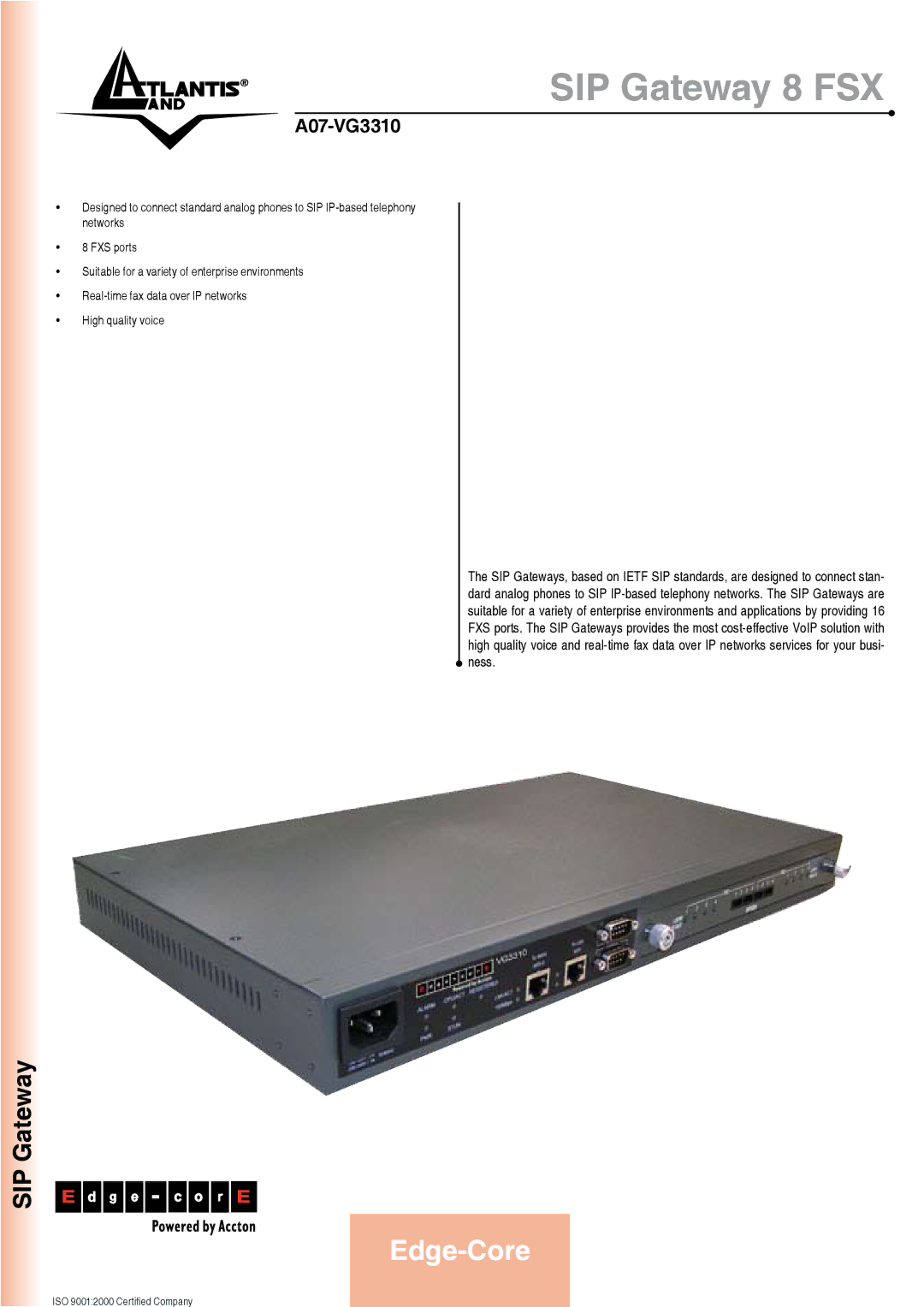 Atlantis Land A07-VG3310 manual SIP Gateway 8 FSX 
