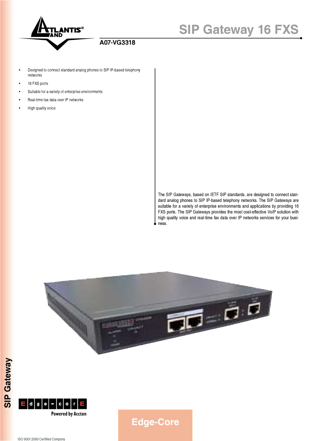 Atlantis Land A07-VG3318 manual SIP Gateway 16 FXS 