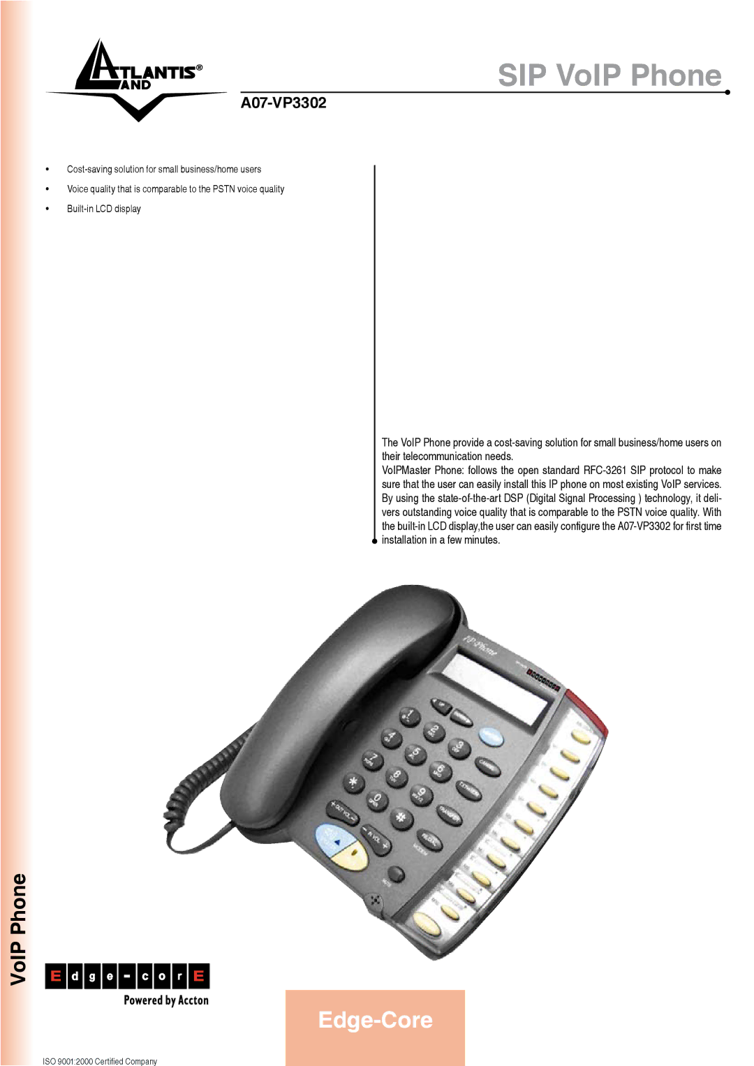 Atlantis Land A07-VP3302 manual SIP VoIP Phone 