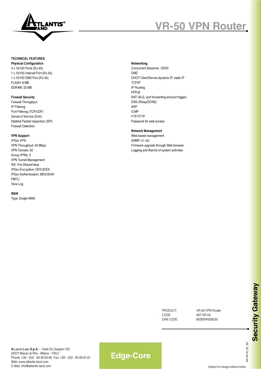 Atlantis Land A07-VR-50 user service Wan 
