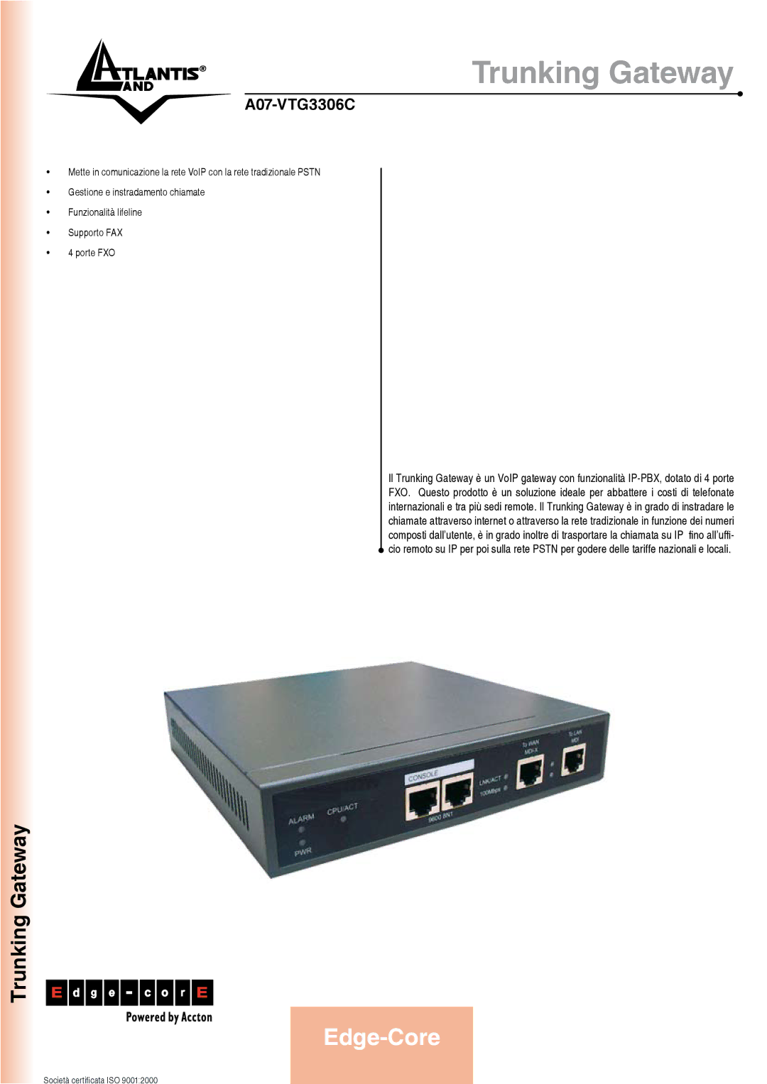 Atlantis Land A07-VTG3306C manual Trunking Gateway 