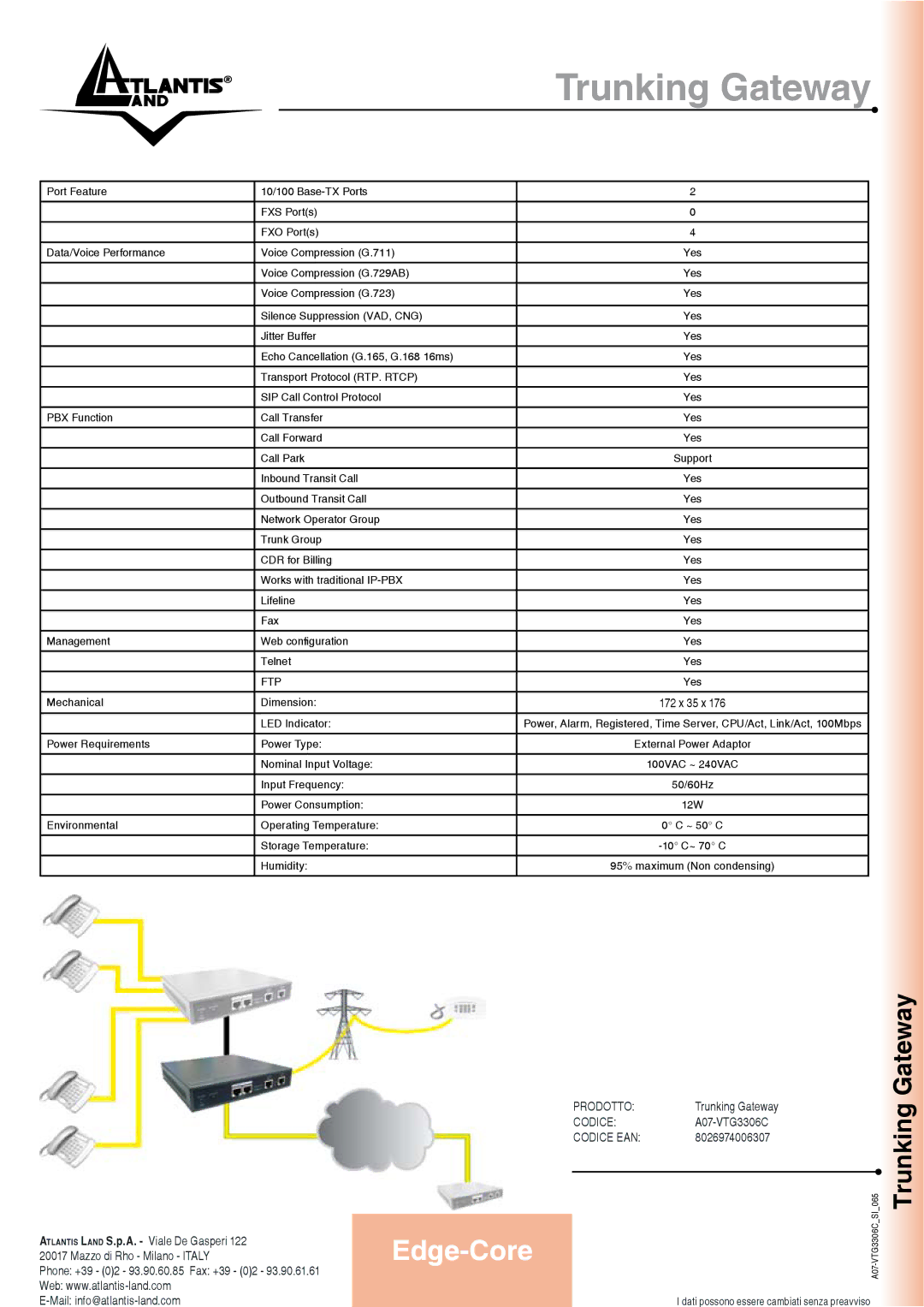 Atlantis Land A07-VTG3306C manual Gateway, Trunking, Ftp 