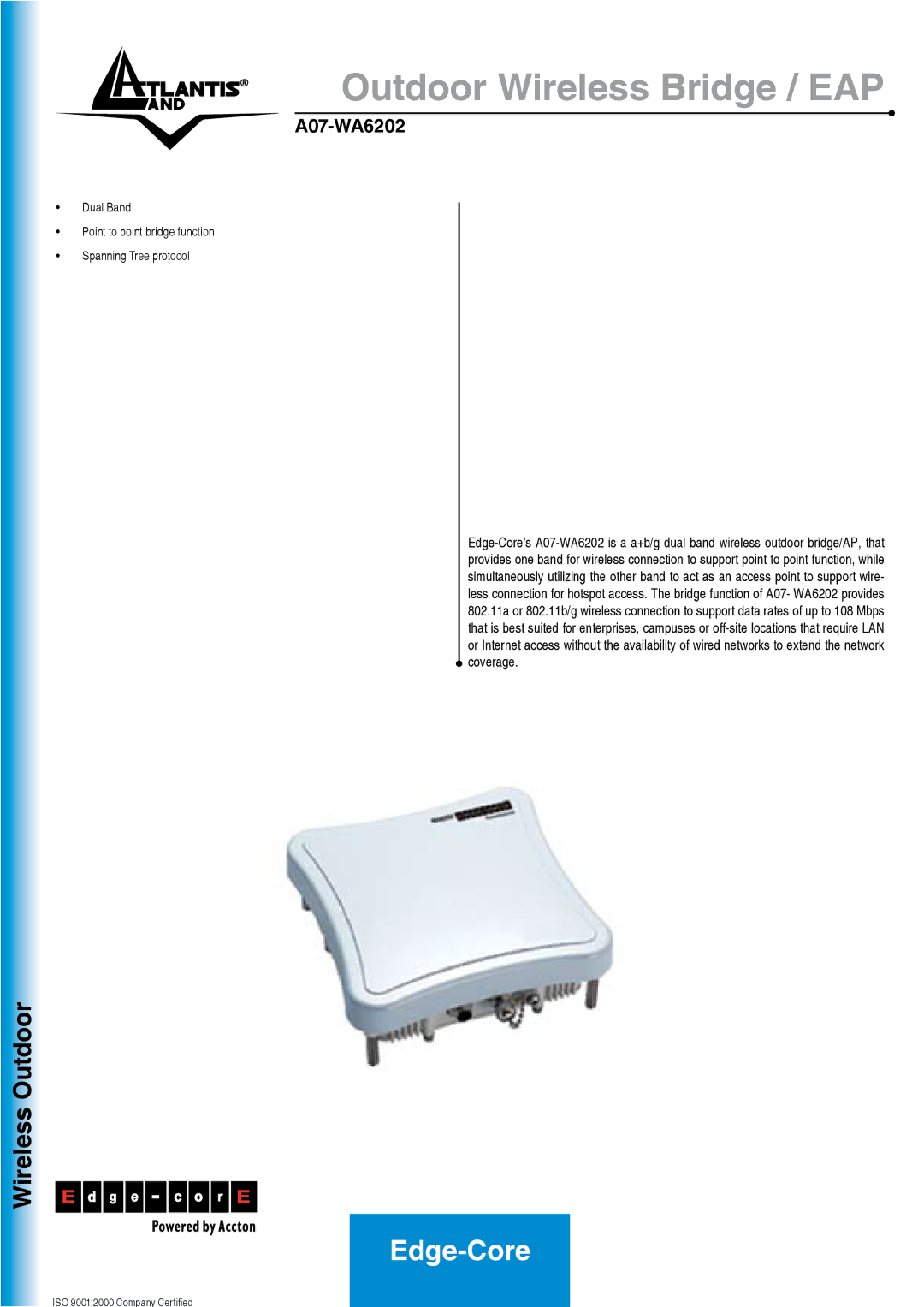 Atlantis Land A07-WA6202 manual Outdoor Wireless Bridge / EAP 