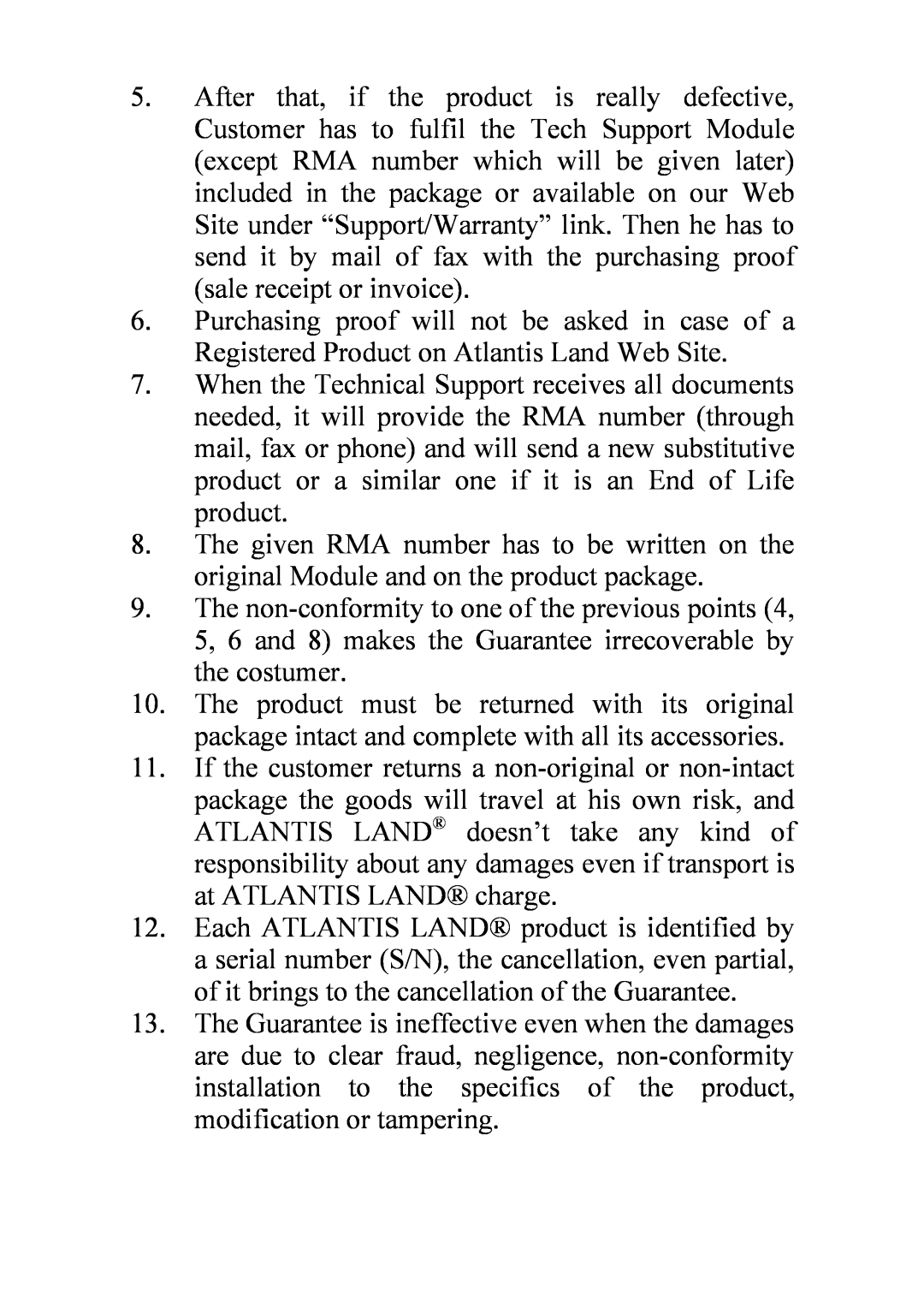 Atlantis Land AO2-F5P manual 