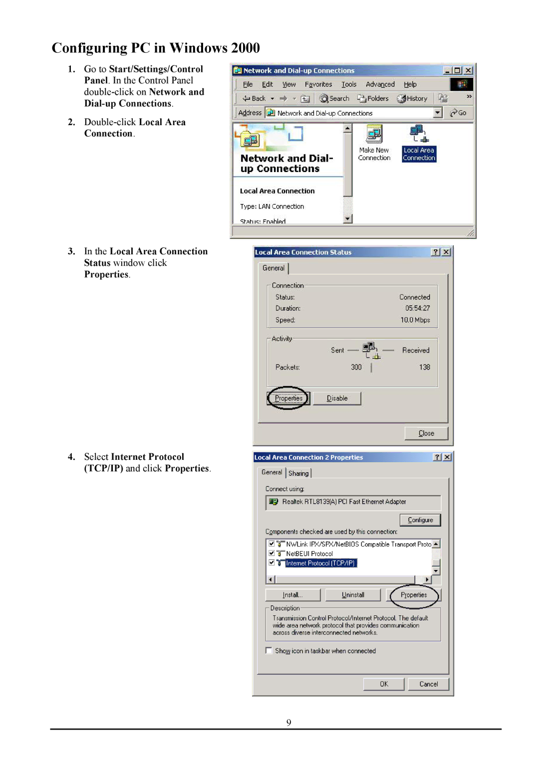 Atlantis Land ATLMMR MNE01 user manual Configuring PC in Windows 