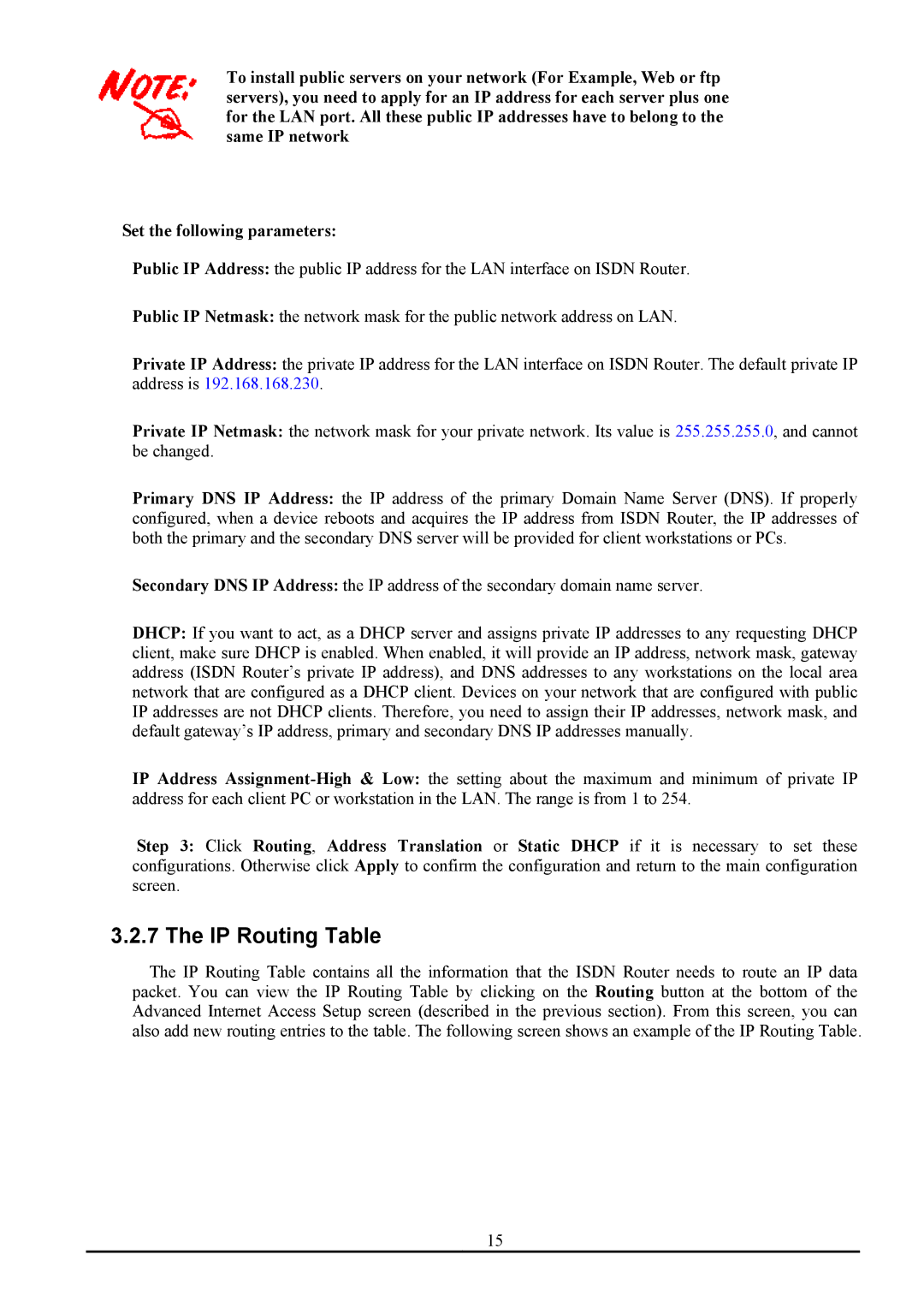 Atlantis Land ATLMMR MNE01 user manual IP Routing Table 