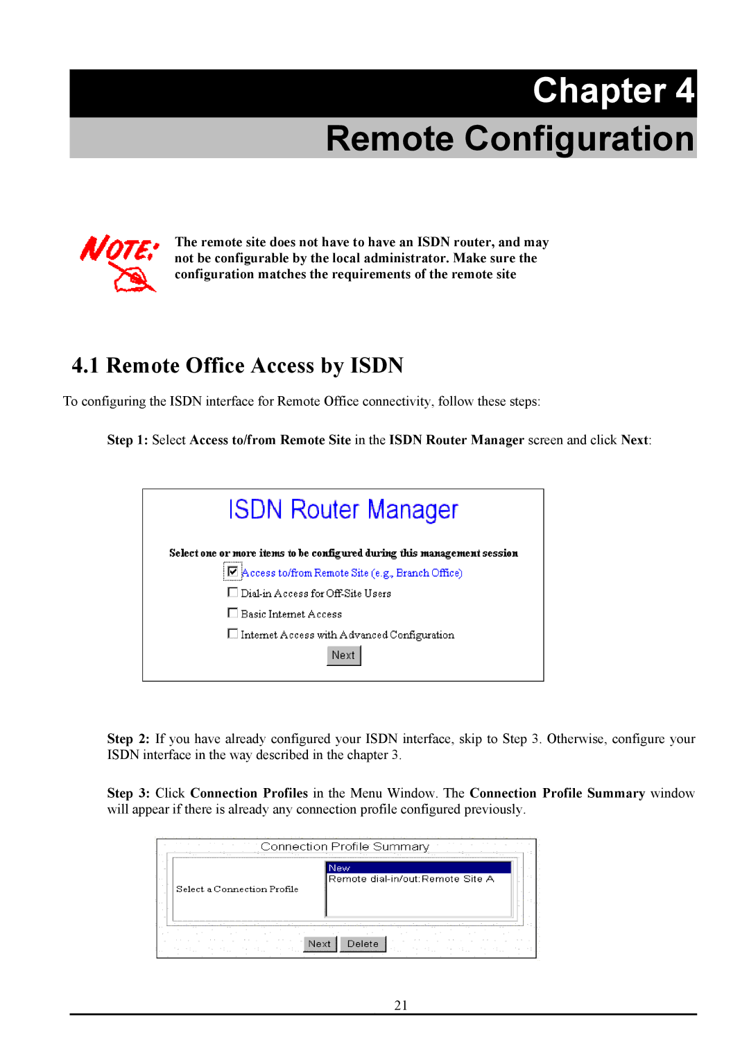 Atlantis Land ATLMMR MNE01 user manual Remote Configuration, Remote Office Access by Isdn 