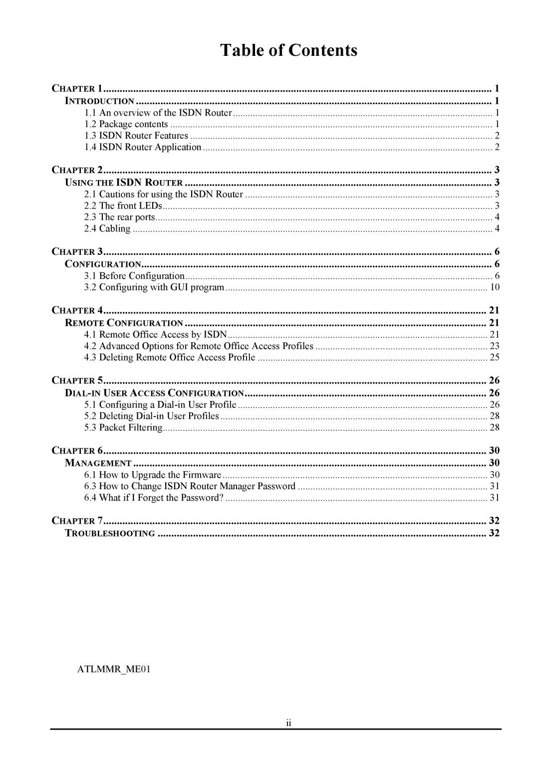 Atlantis Land ATLMMR MNE01 user manual Table of Contents 