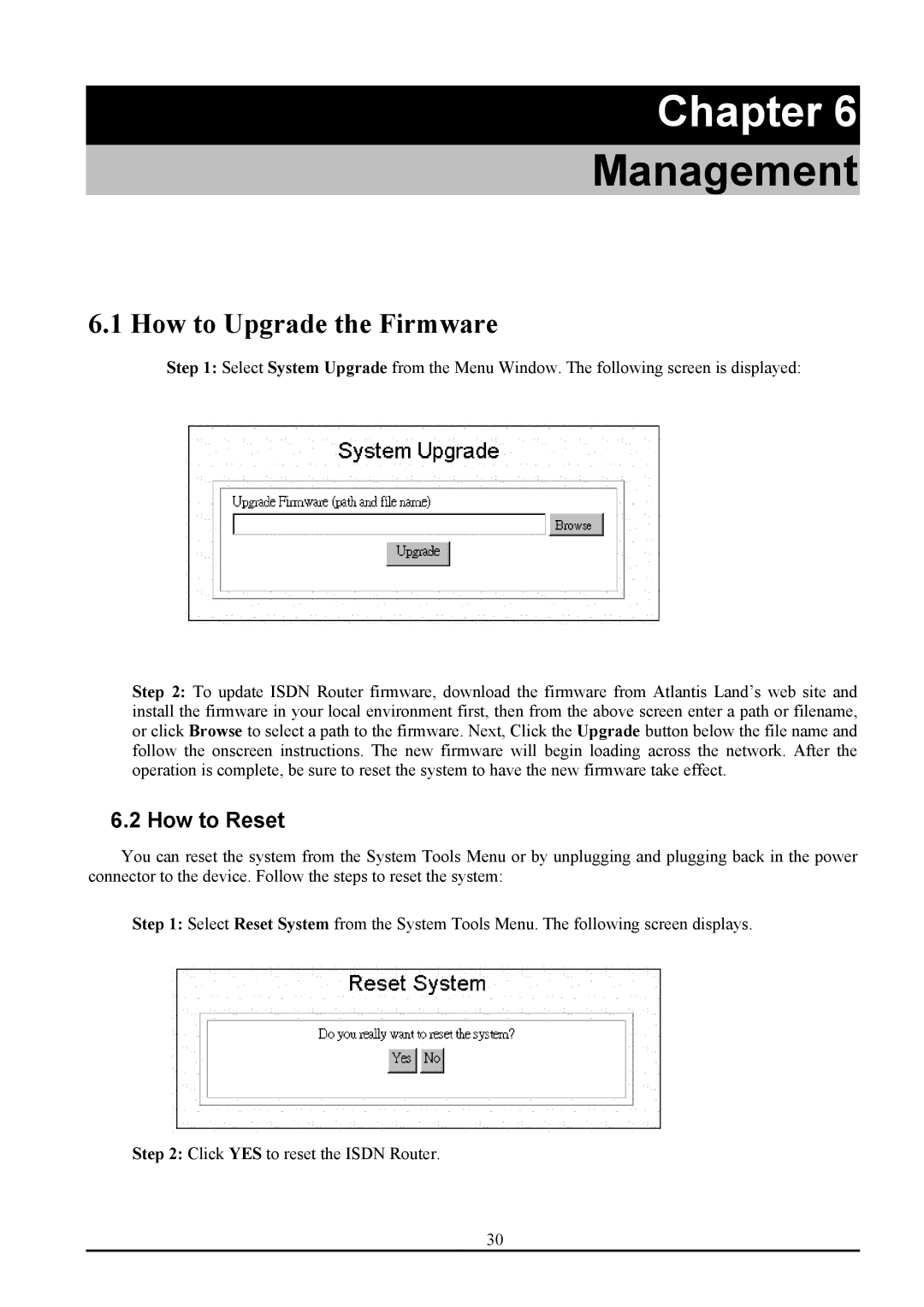 Atlantis Land ATLMMR MNE01 user manual Management, How to Upgrade the Firmware, How to Reset 