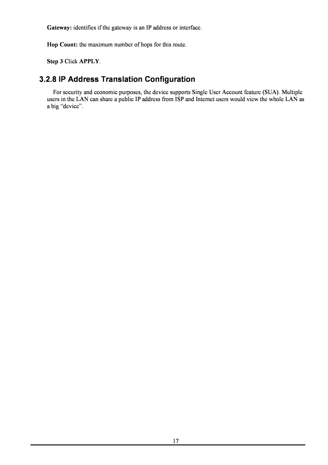 Atlantis Land ATLMMR MNE01 user manual IP Address Translation Configuration, Click APPLY 