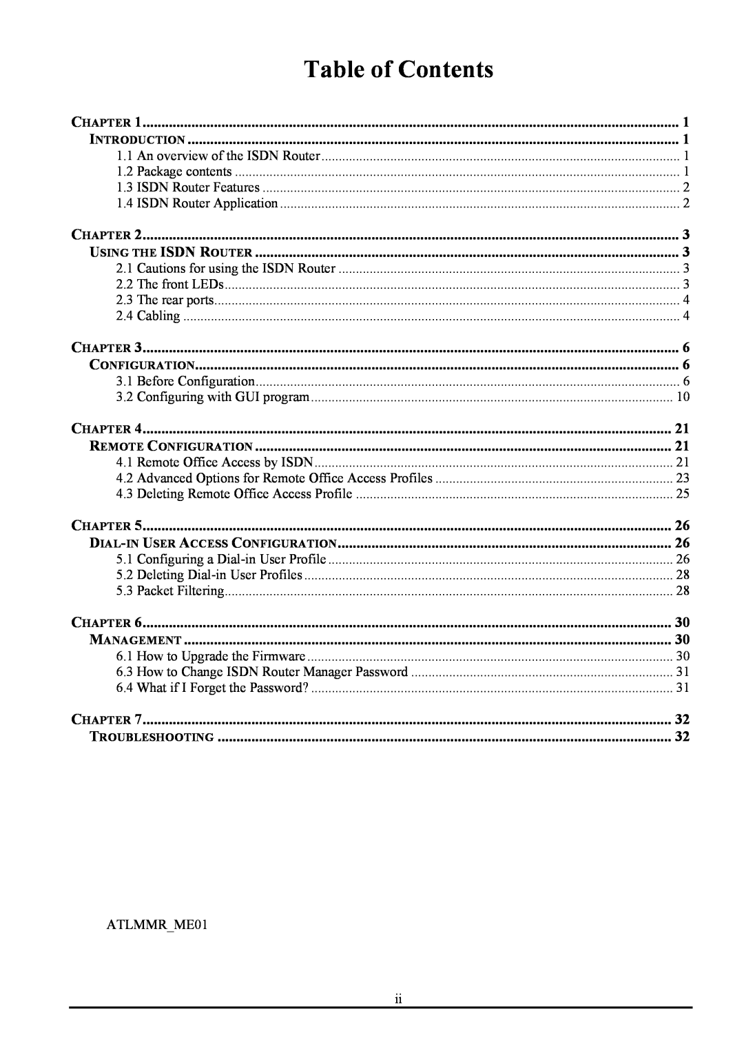 Atlantis Land ATLMMR MNE01 user manual Table of Contents 