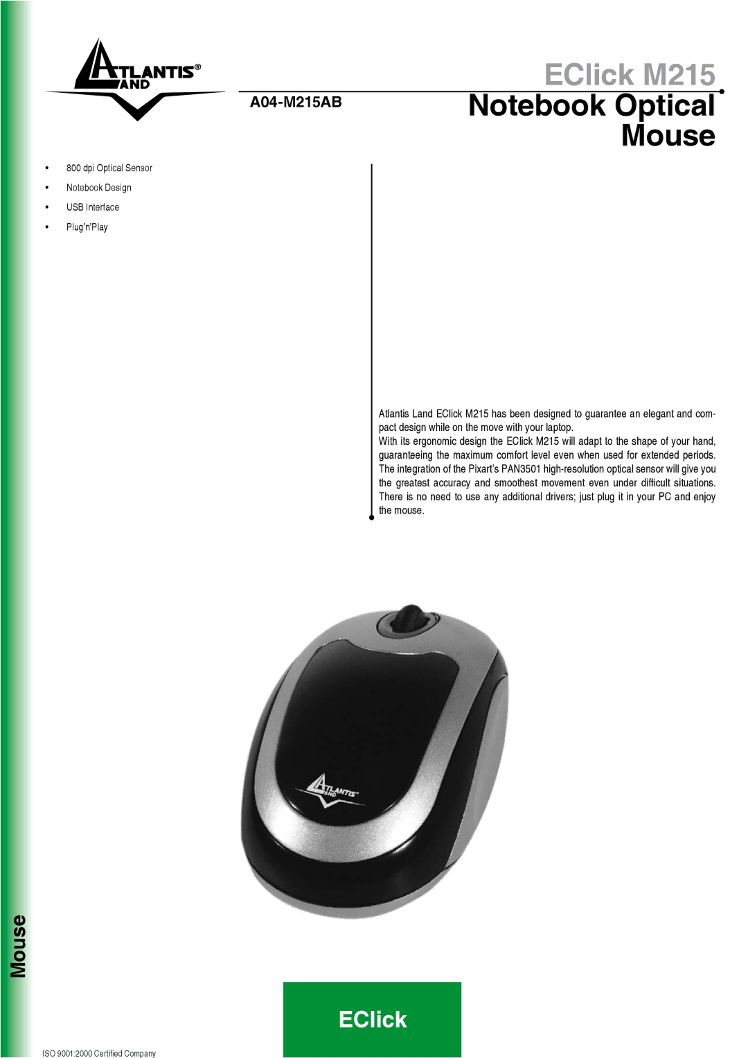 Atlantis Land manual EClick M215, A04-M215ABNotebook Optical Mouse 