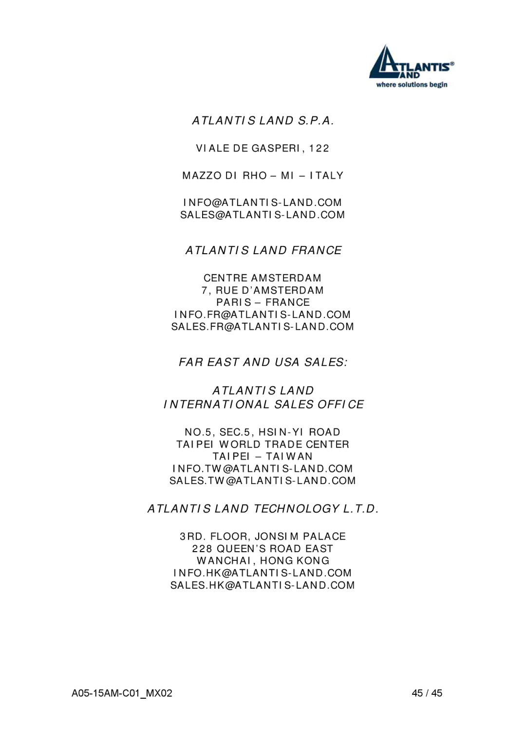 Atlantis Land I-See S 150 user manual Atlantis Land S.P.A 