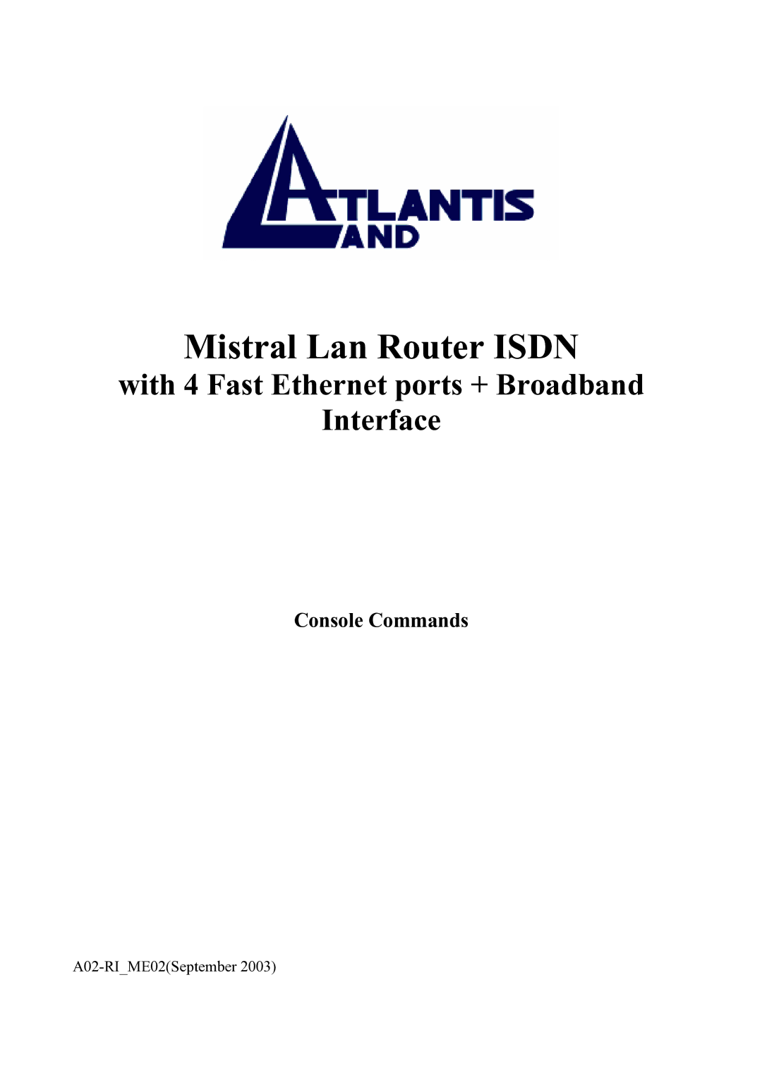 Atlantis Land Mistral Lan Router ISDN manual Mistral Lan Router Isdn 