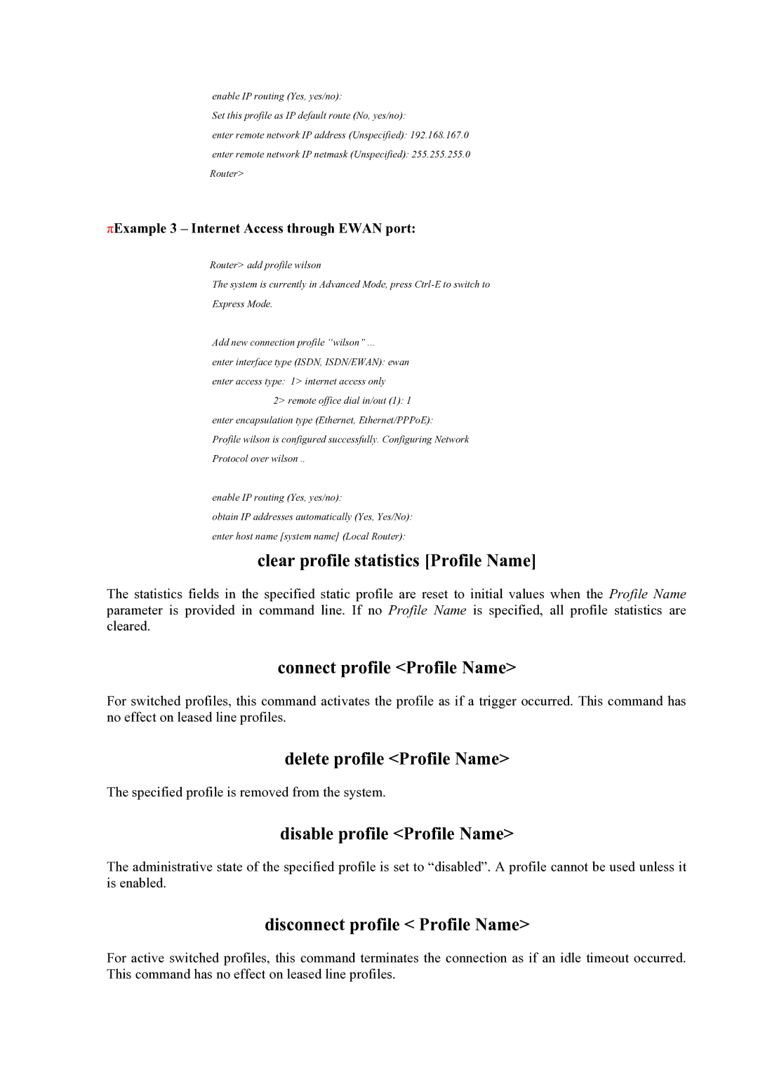 Atlantis Land Mistral Lan Router ISDN manual Clear profile statistics Profile Name, Delete profile Profile Name 