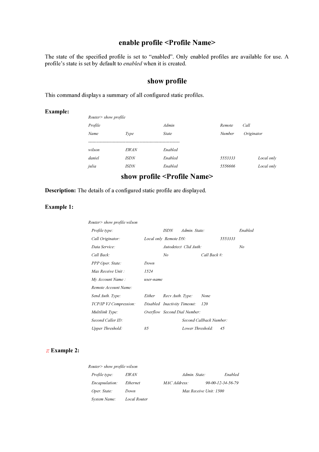 Atlantis Land Mistral Lan Router ISDN manual Enable profile Profile Name, Show profile Profile Name 