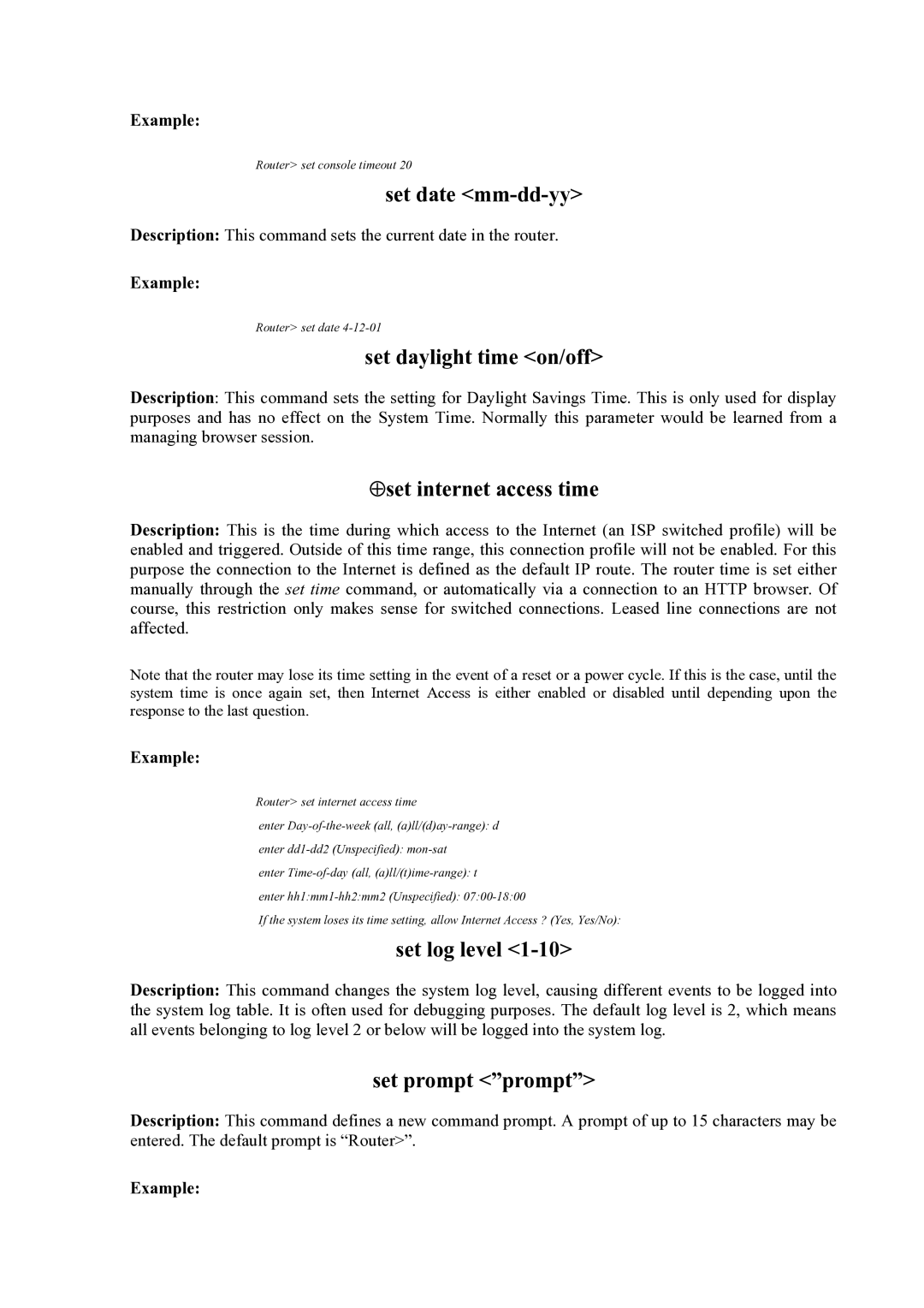 Atlantis Land Mistral Lan Router ISDN manual Set date mm-dd-yy, Set daylight time on/off, ⊕set internet access time 