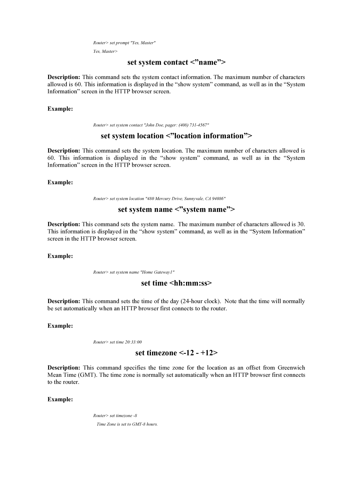 Atlantis Land Mistral Lan Router ISDN Set system contact name, Set system location location information, Set time hhmmss 