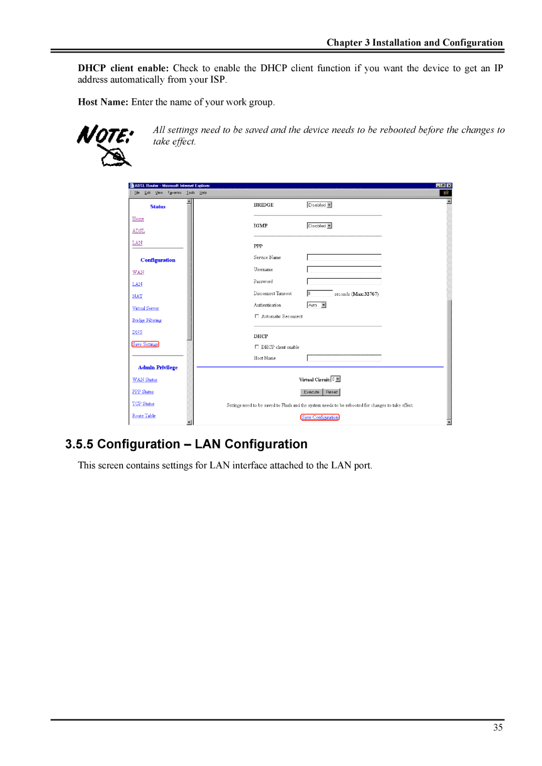 Atlantis Land Network Router manual Configuration LAN Configuration 