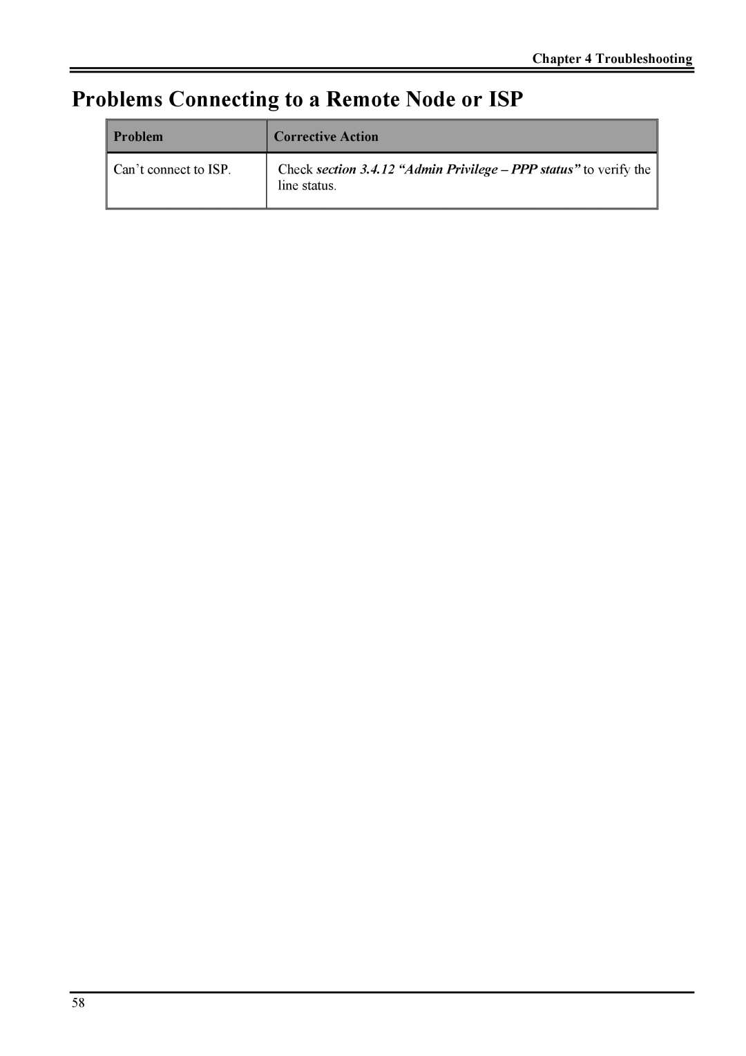 Atlantis Land Network Router manual Problems Connecting to a Remote Node or ISP, Troubleshooting 