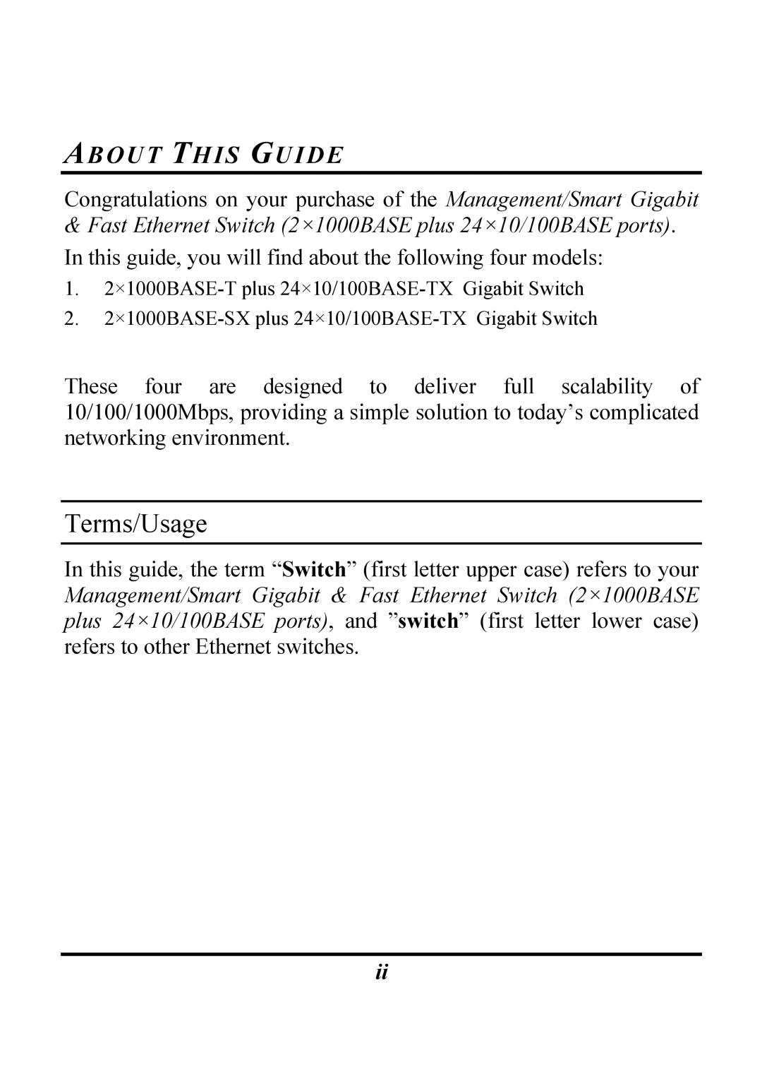 Atlantis Land 1000BASE-SX, 1000BASE-T, Rack Gigabit Switch Layer 2 manual Terms/Usage, About this Guide 