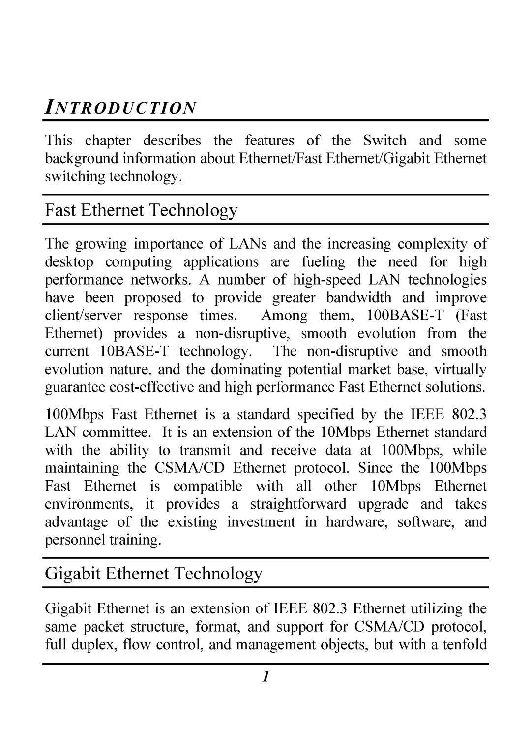 Atlantis Land Rack Gigabit Switch Layer 2, 1000BASE-T Fast Ethernet Technology, Gigabit Ethernet Technology, Introduction 