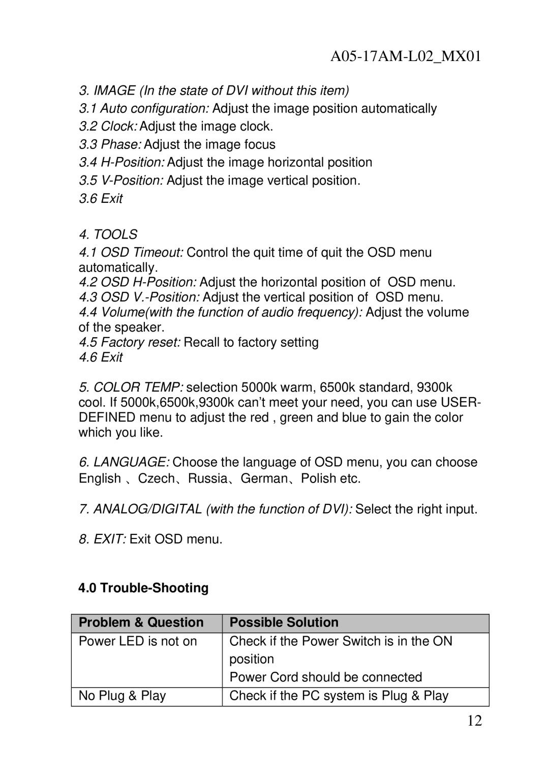 Atlantis Land S 173 Image In the state of DVI without this item, Trouble-Shooting Problem & Question Possible Solution 