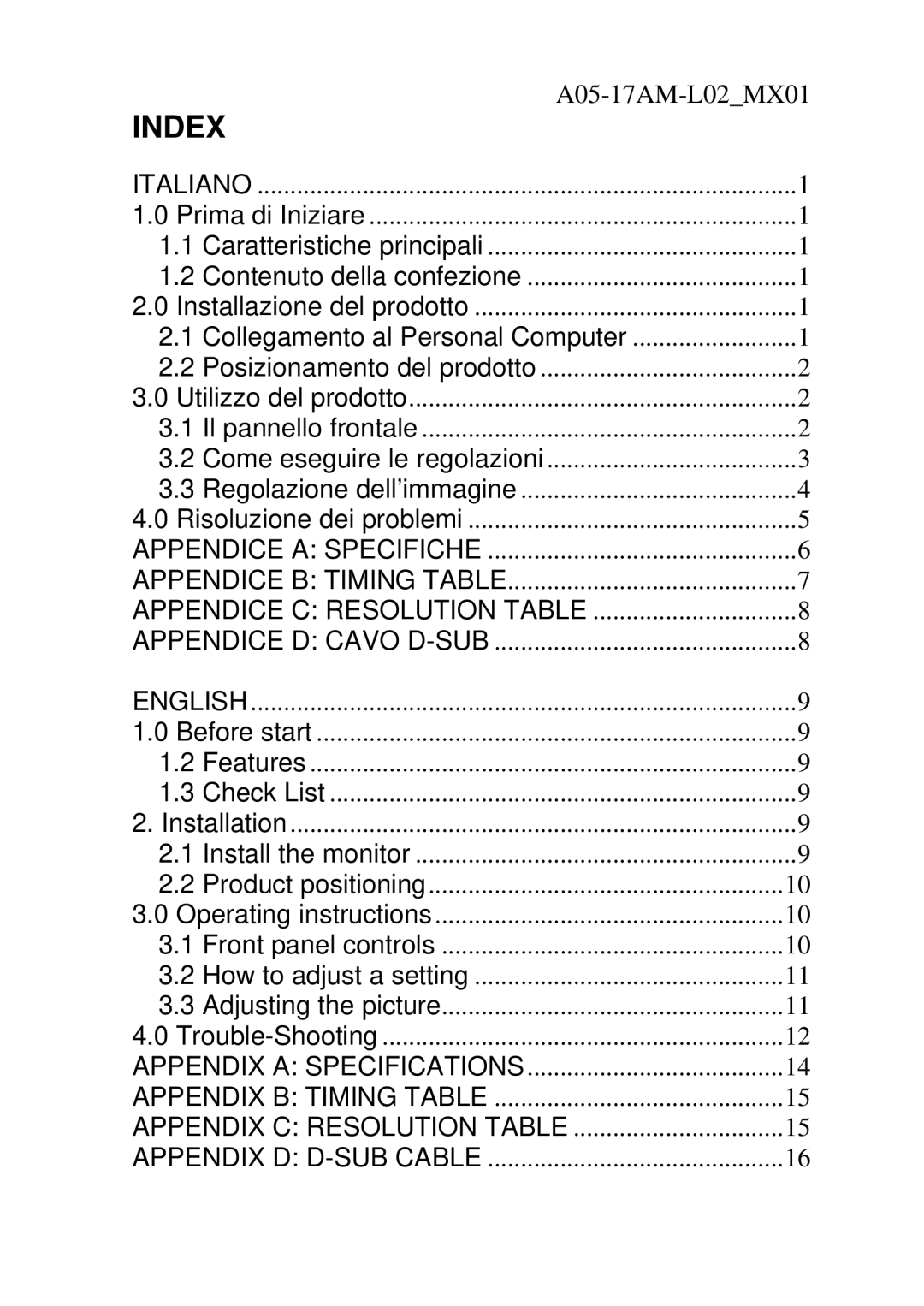 Atlantis Land S 173 user manual Index 