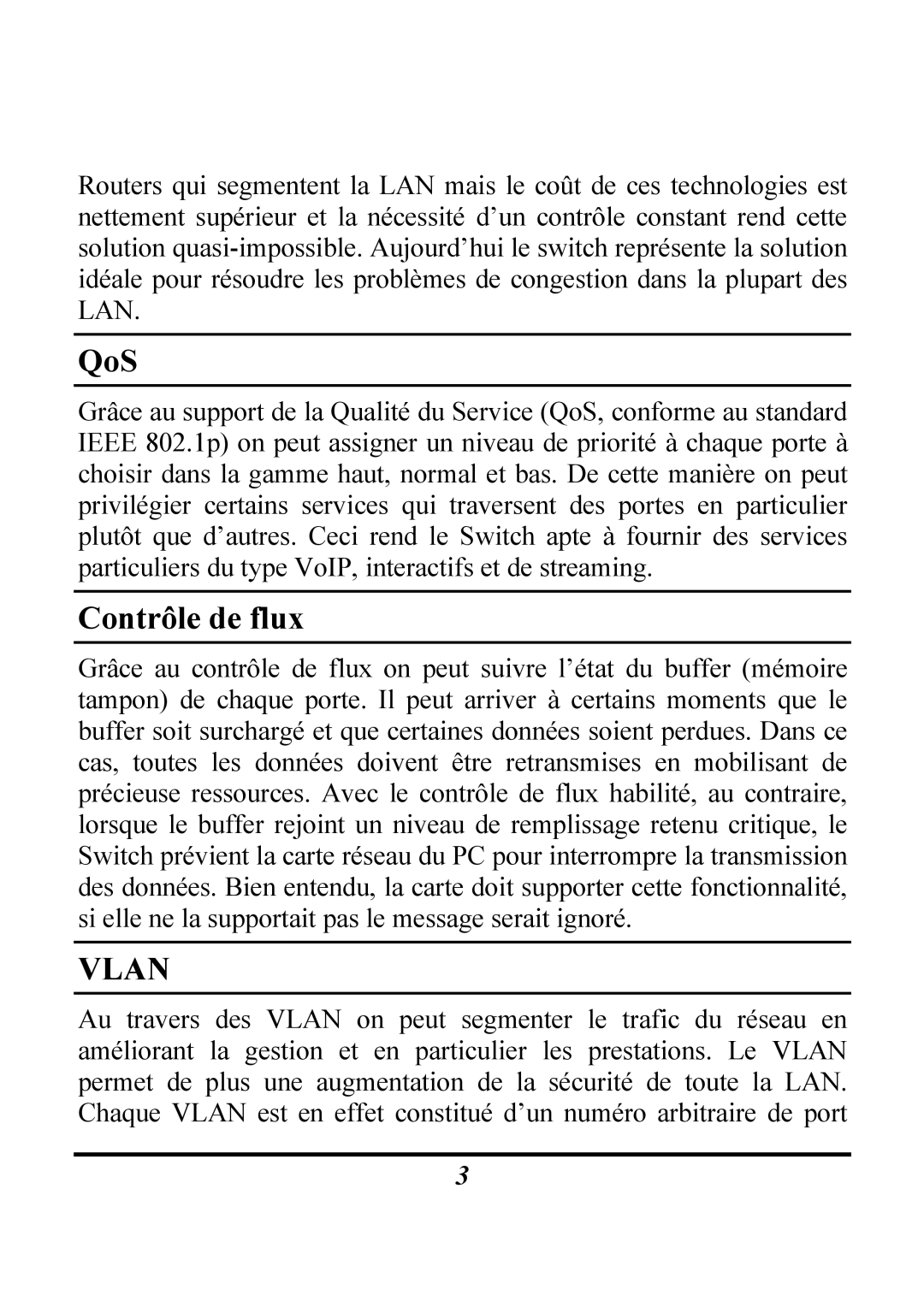 Atlantis Land Switch manual QoS, Contrôle de flux 