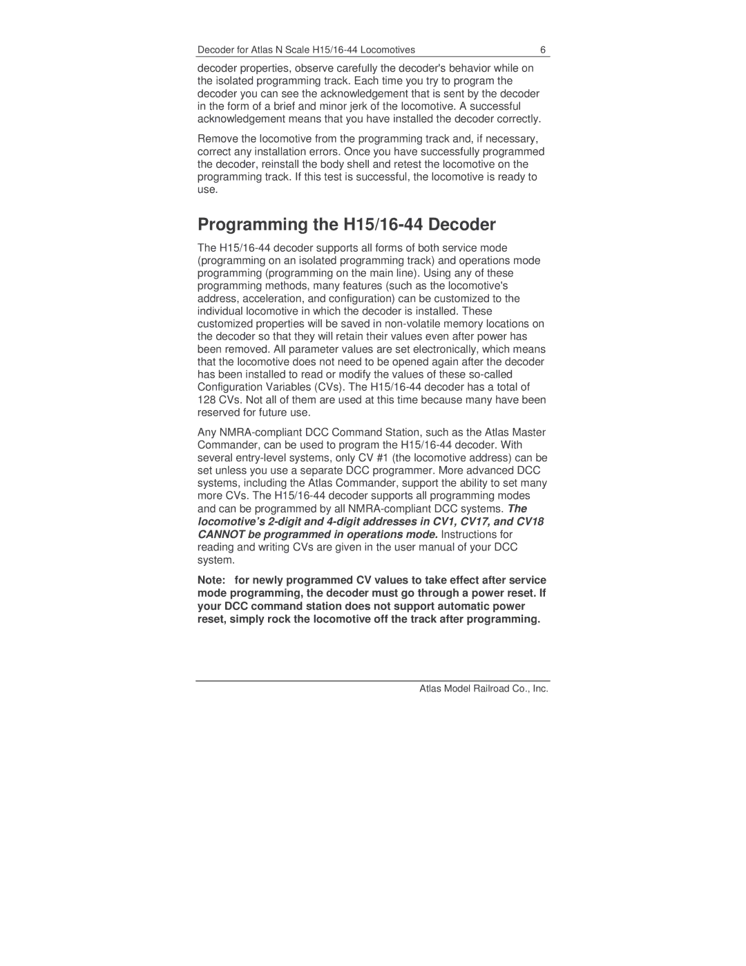 Atlas 520099 manual Programming the H15/16-44 Decoder 